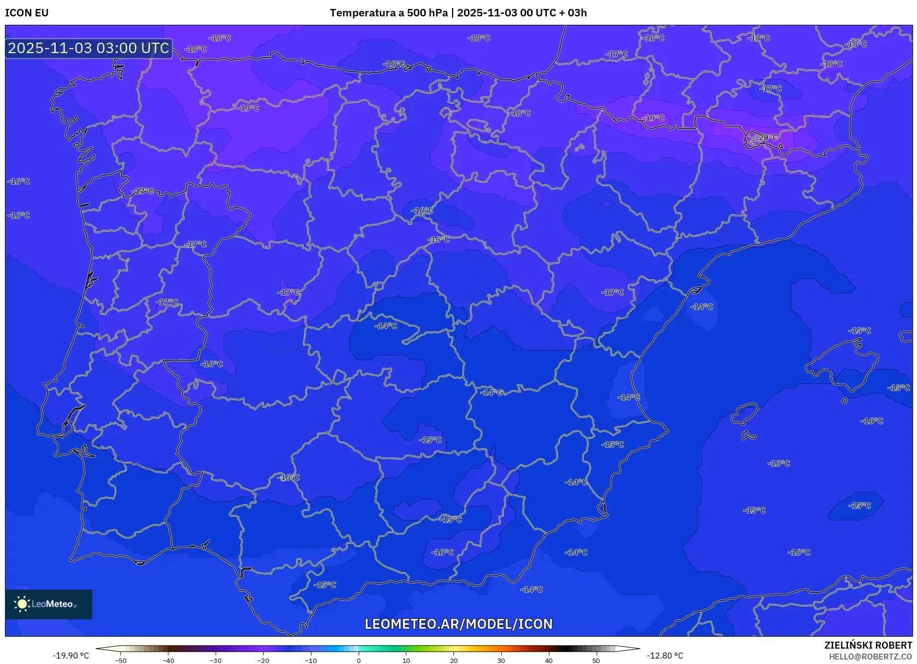 ICON model - España, Temperatura a 500 hPa
