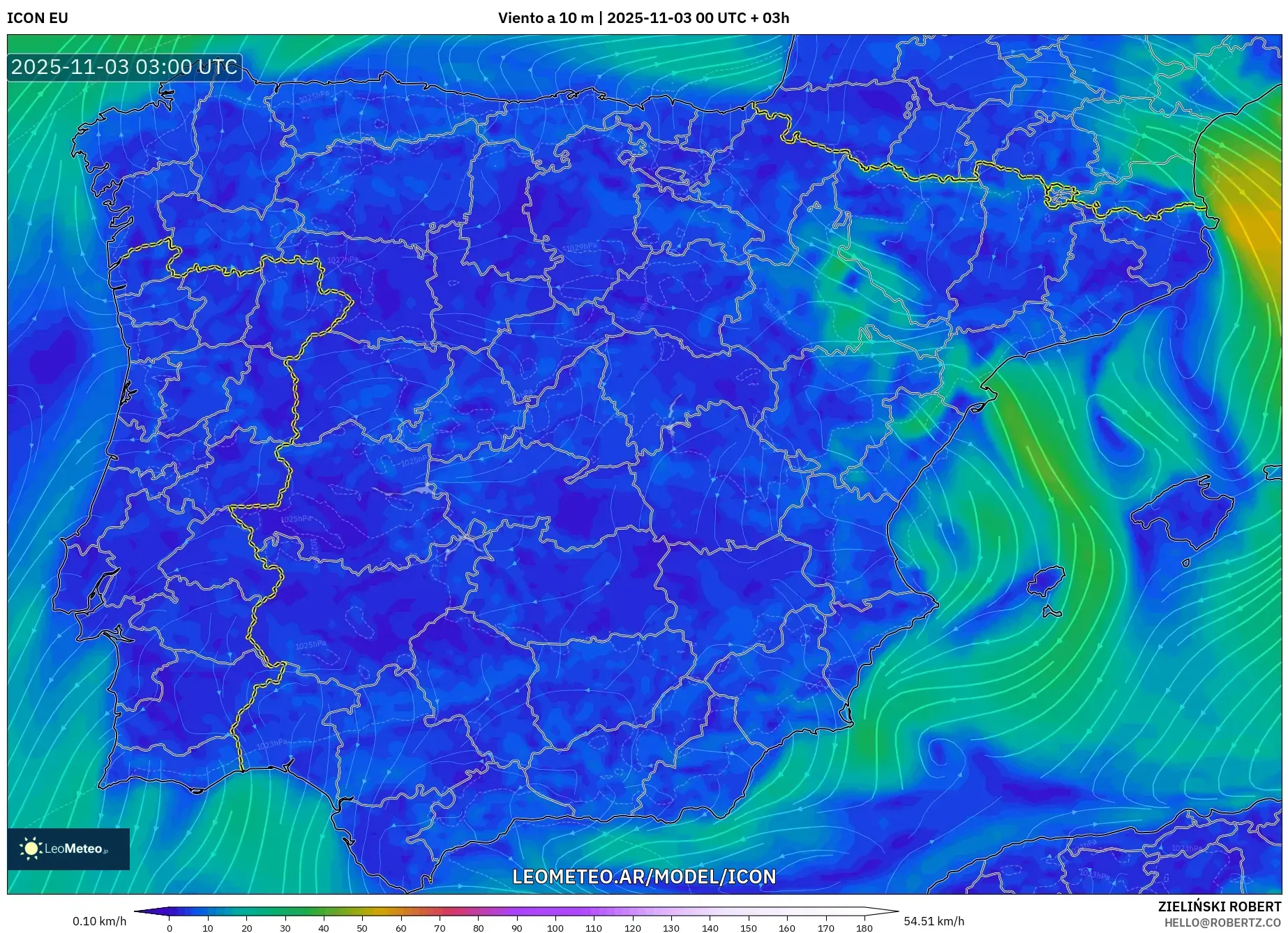ICON model - España, Viento a 10 m