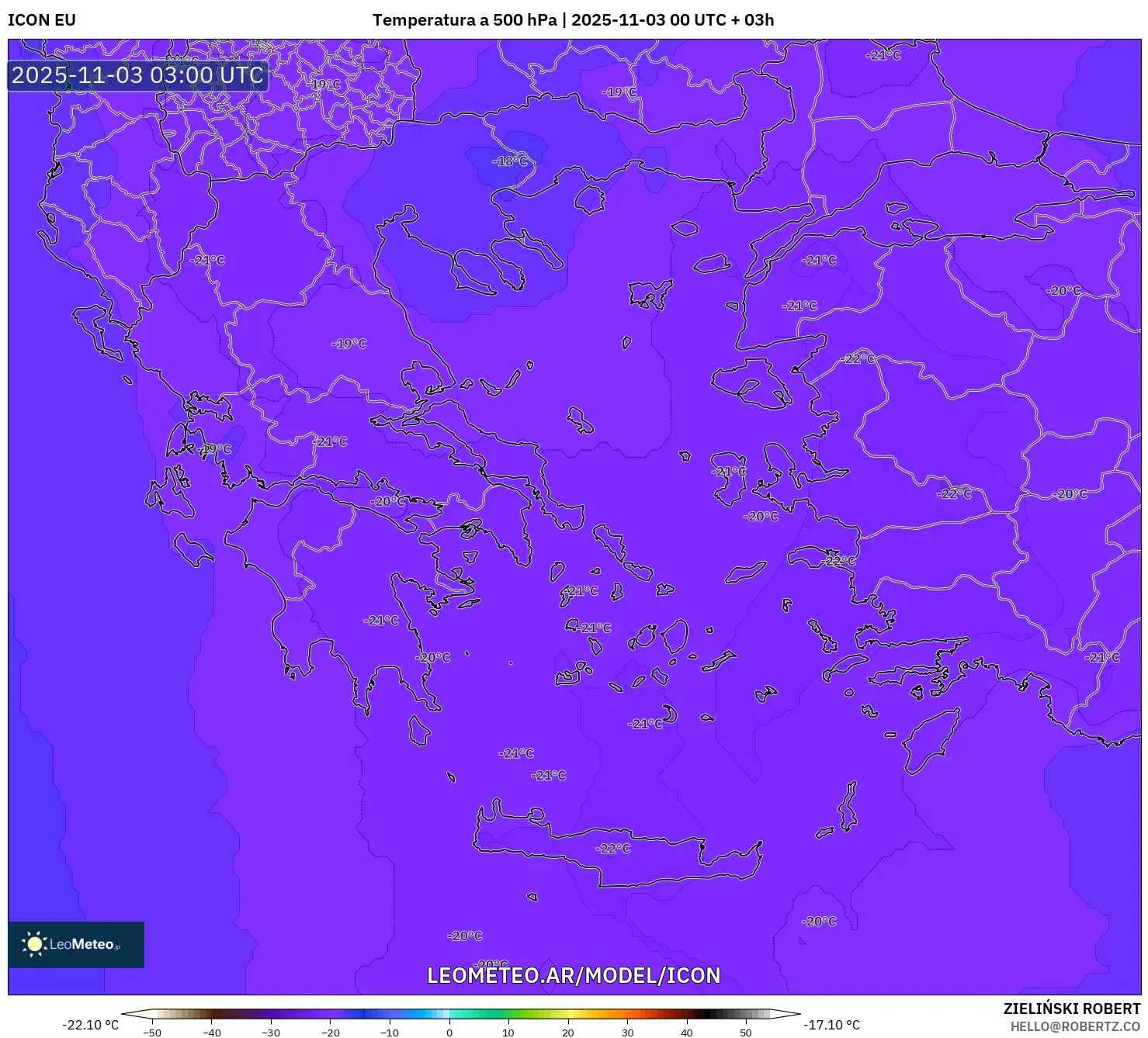 ICON model - Grecia, Temperatura a 500 hPa