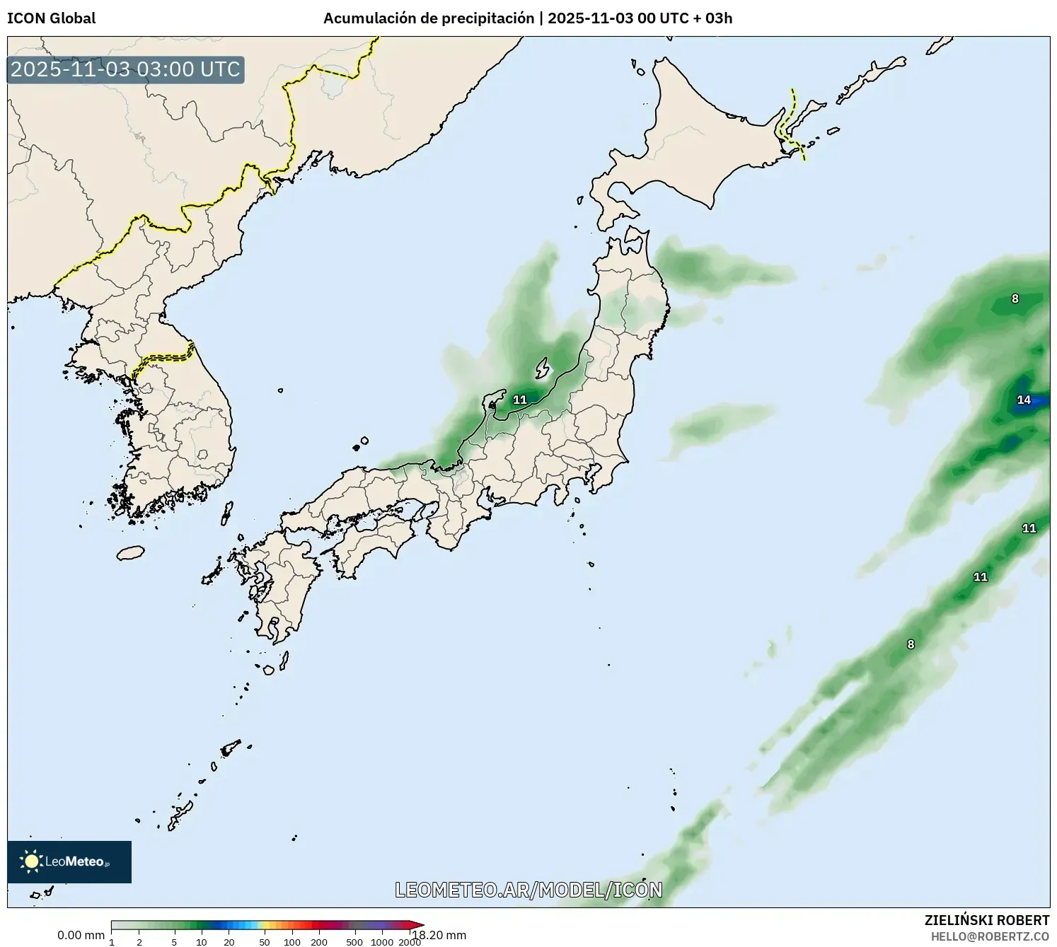 ICON model - Japón, Acumulación de precipitación