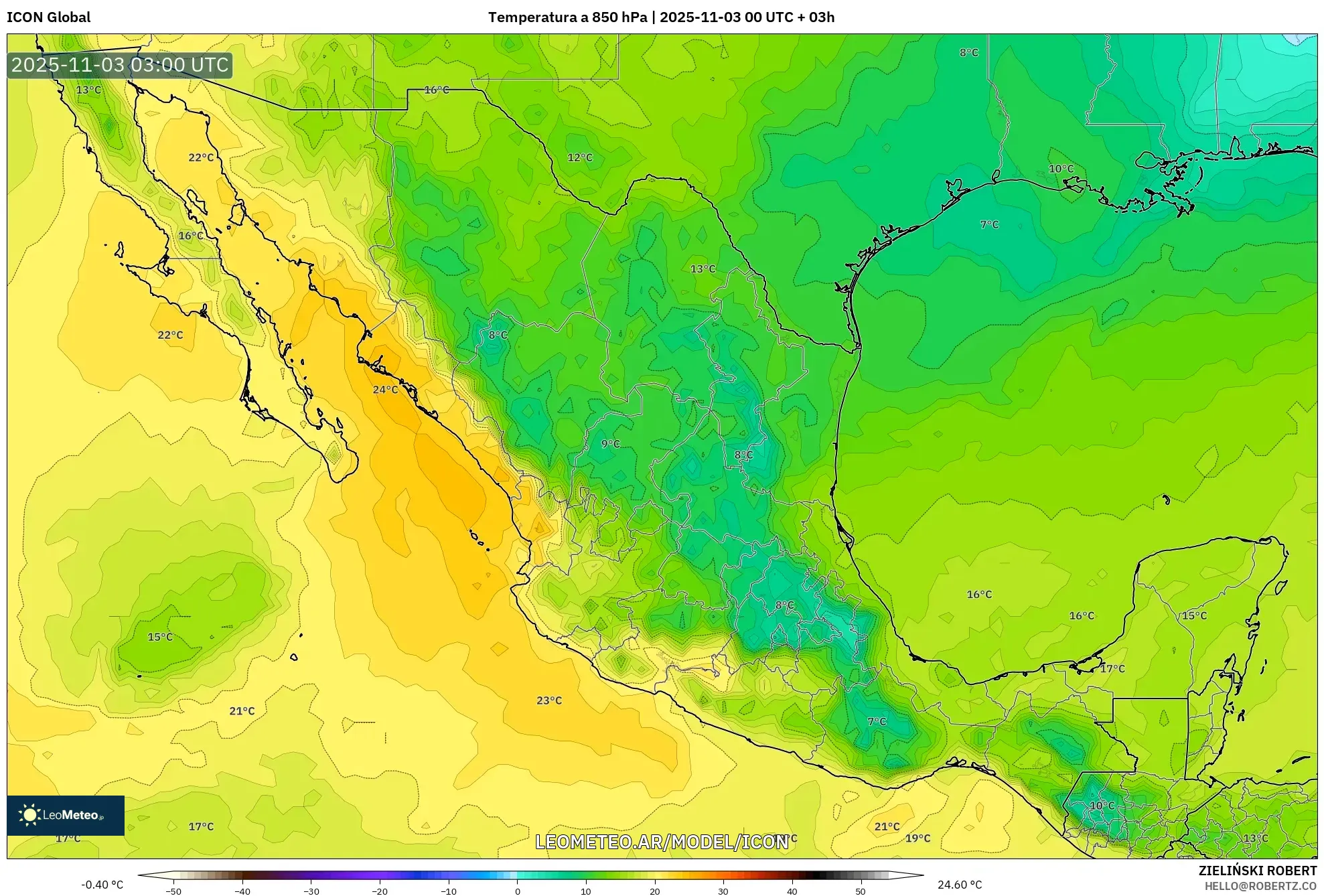 ICON model - México, Temperatura a 850 hPa