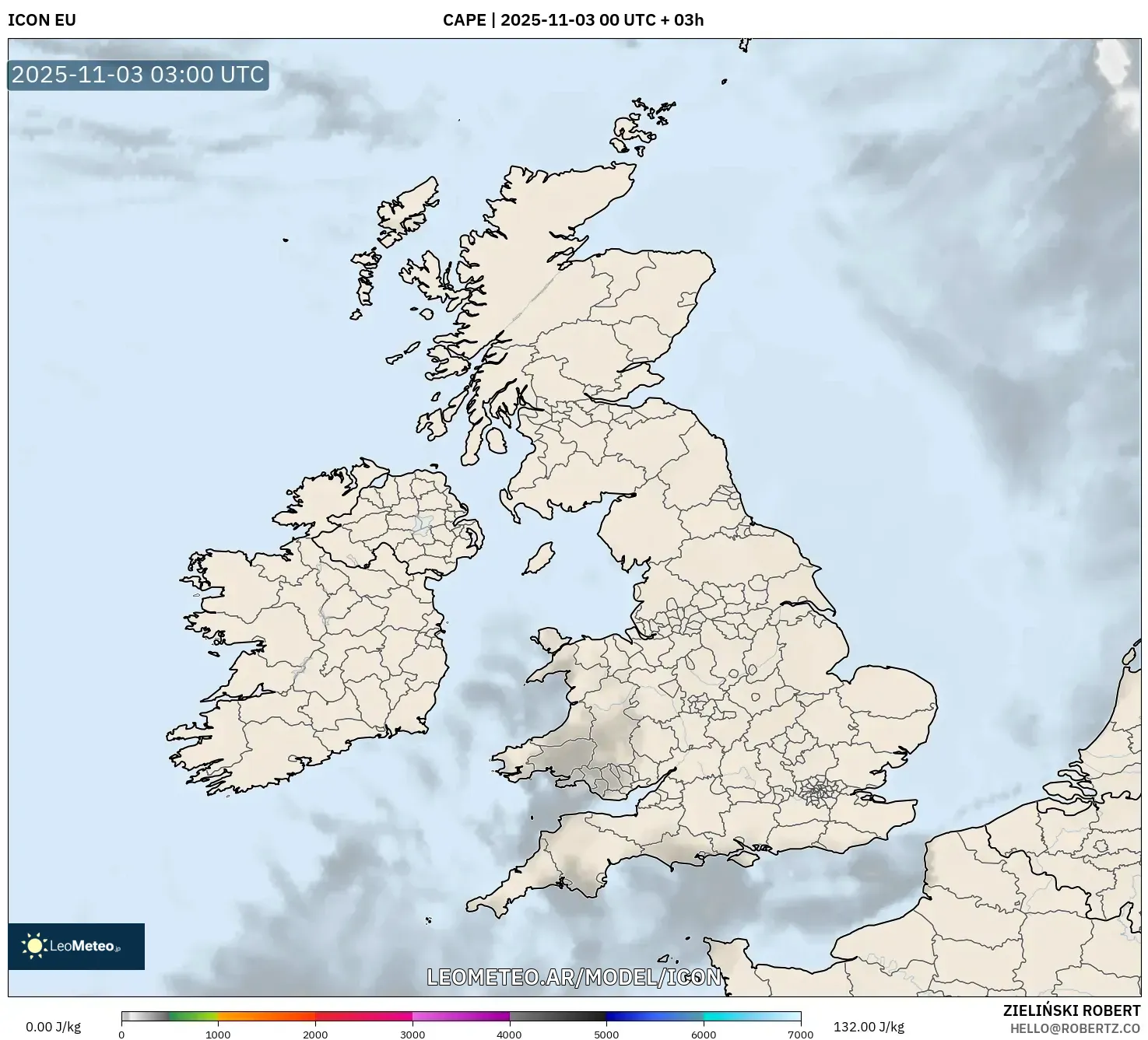 ICON model - Reino Unido, CAPE