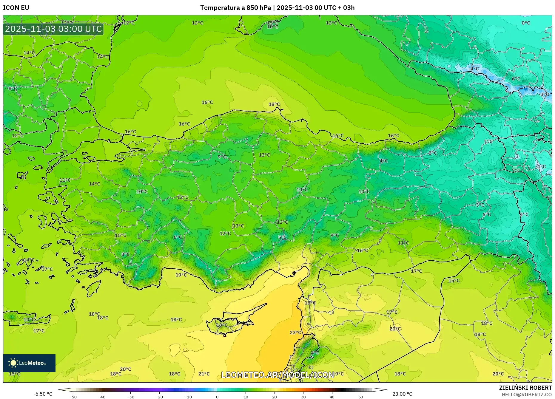 ICON model - Turquía, Temperatura a 850 hPa
