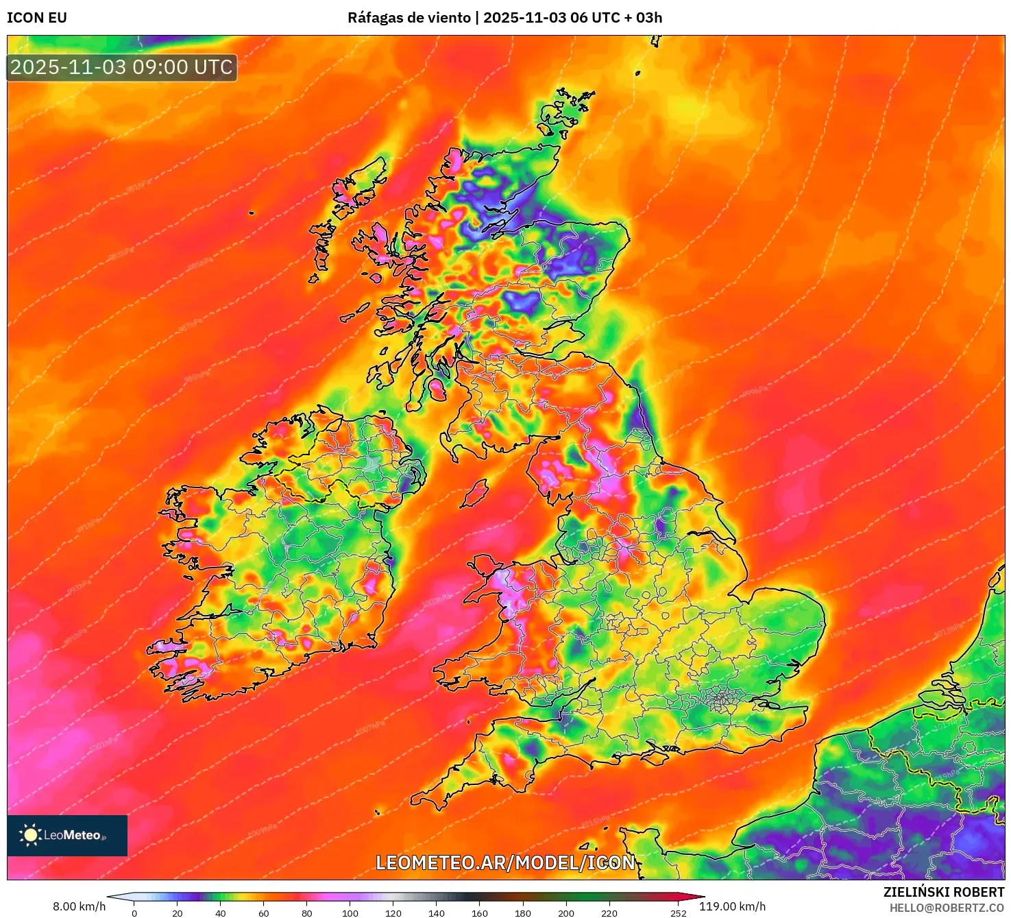 ICON model - Reino Unido, Ráfagas de viento
