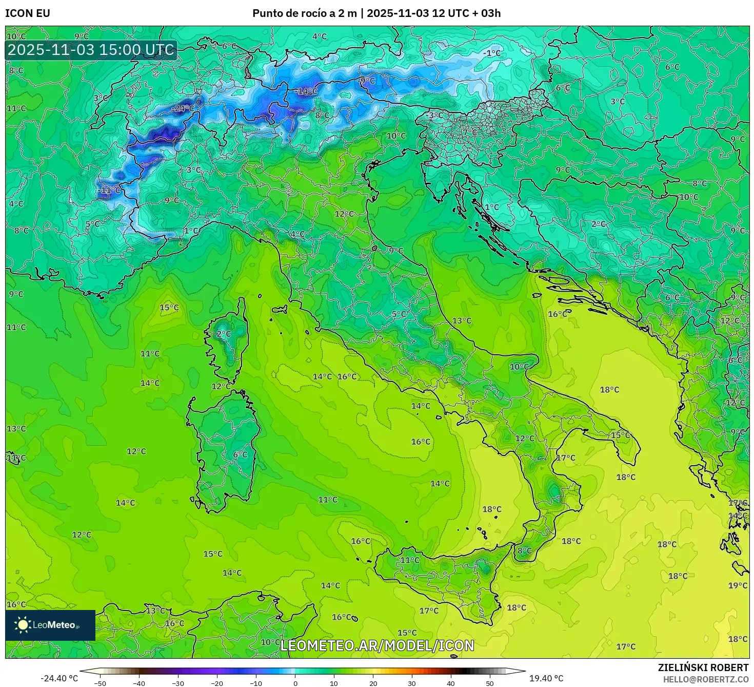 ICON model - Italia, Punto de rocío a 2 m