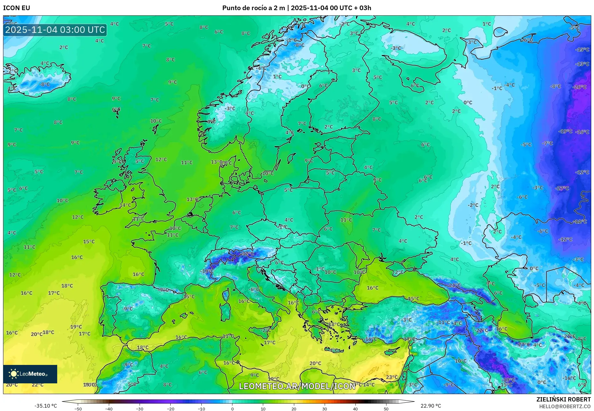 ICON model - Europa, Punto de rocío a 2 m