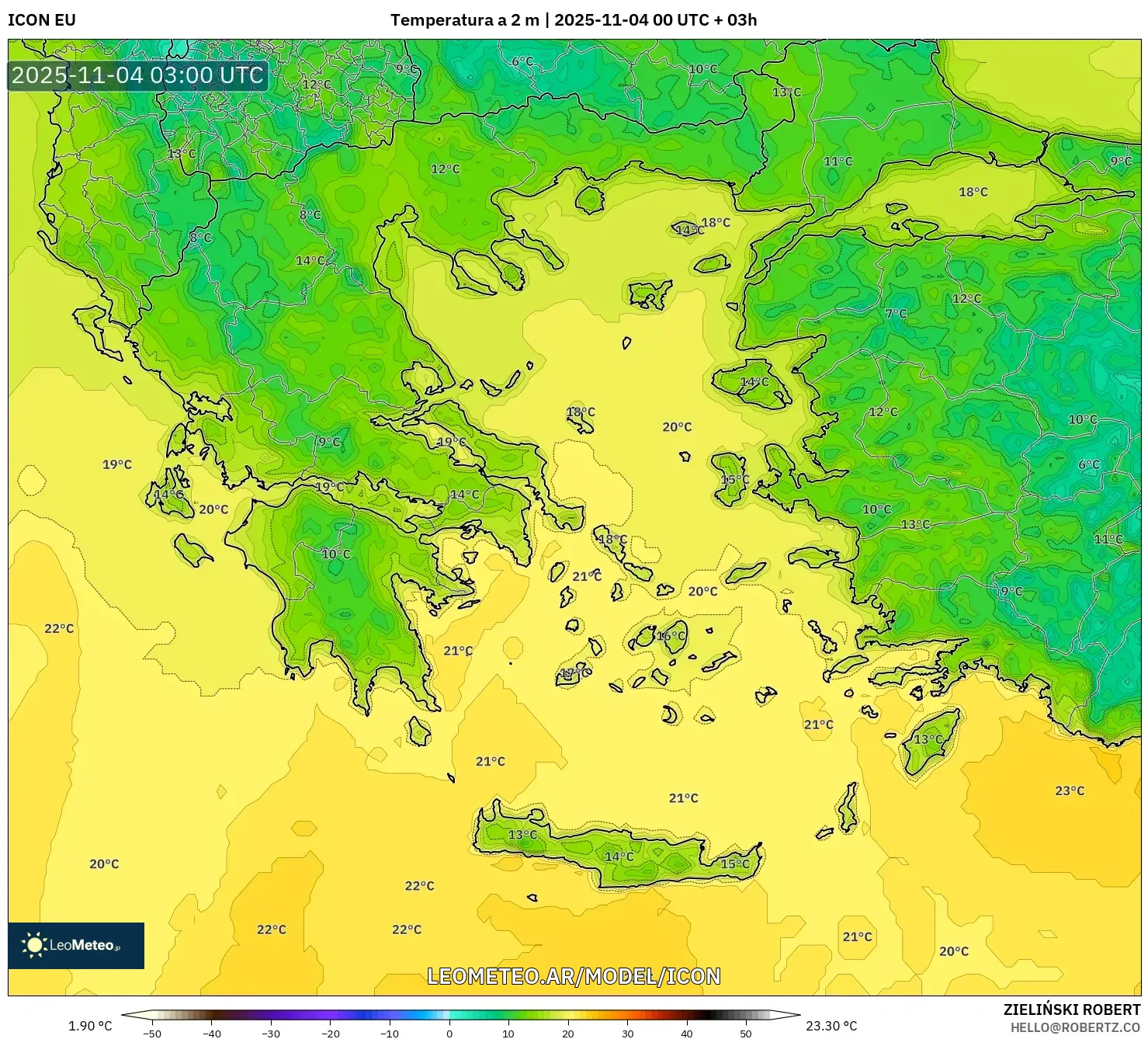 ICON model - Grecia, Temperatura a 2 m