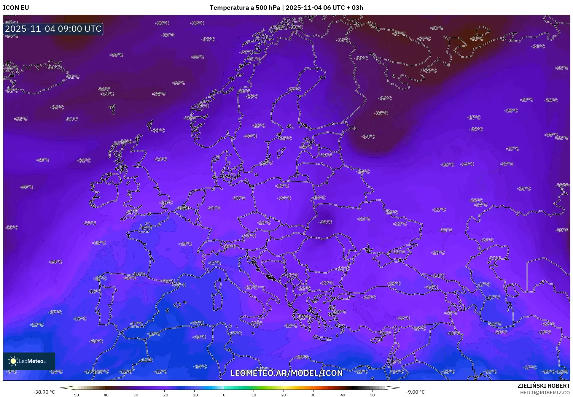 ICON model - Europa, Temperatura a 500 hPa