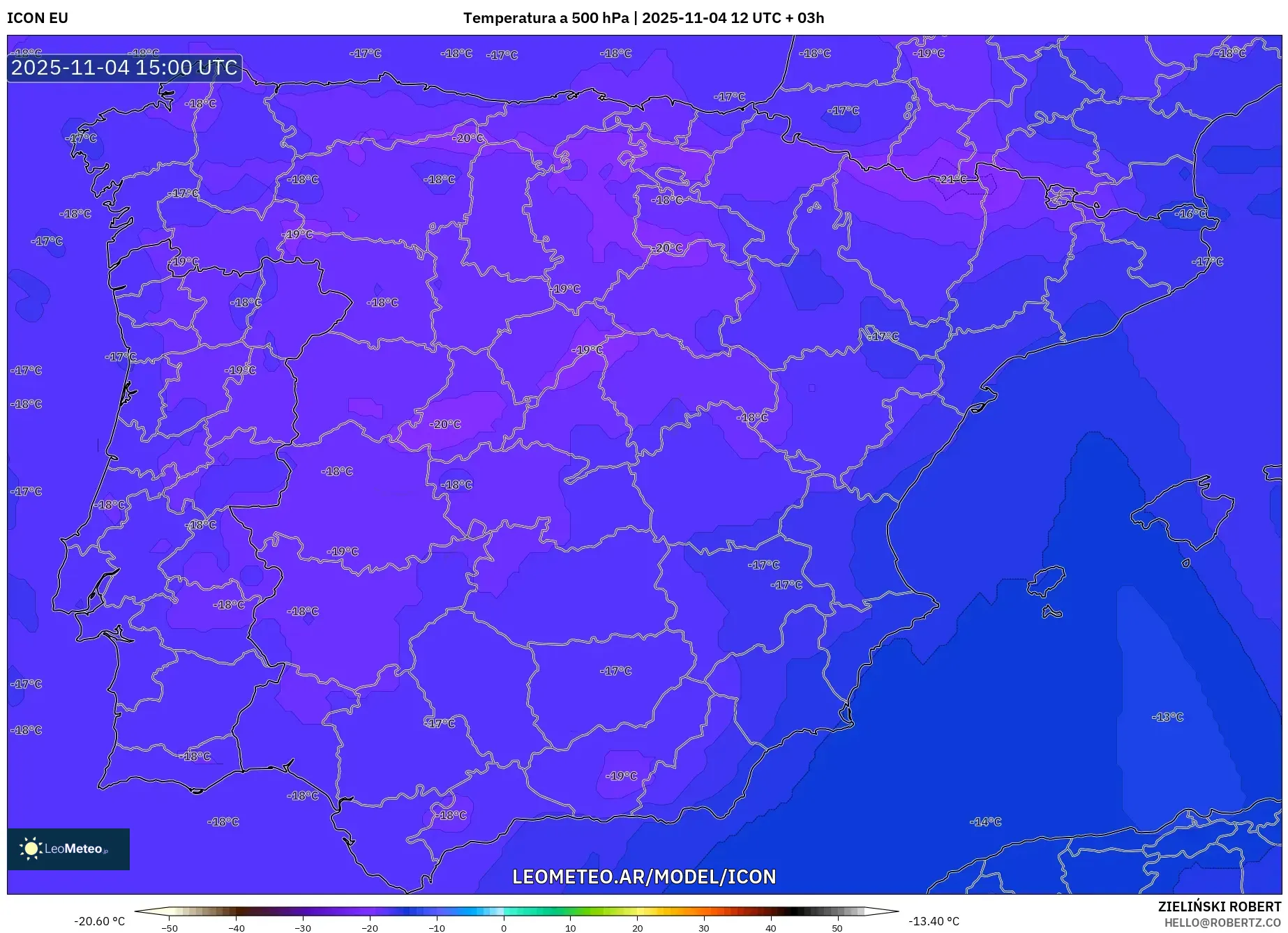 ICON model - España, Temperatura a 500 hPa