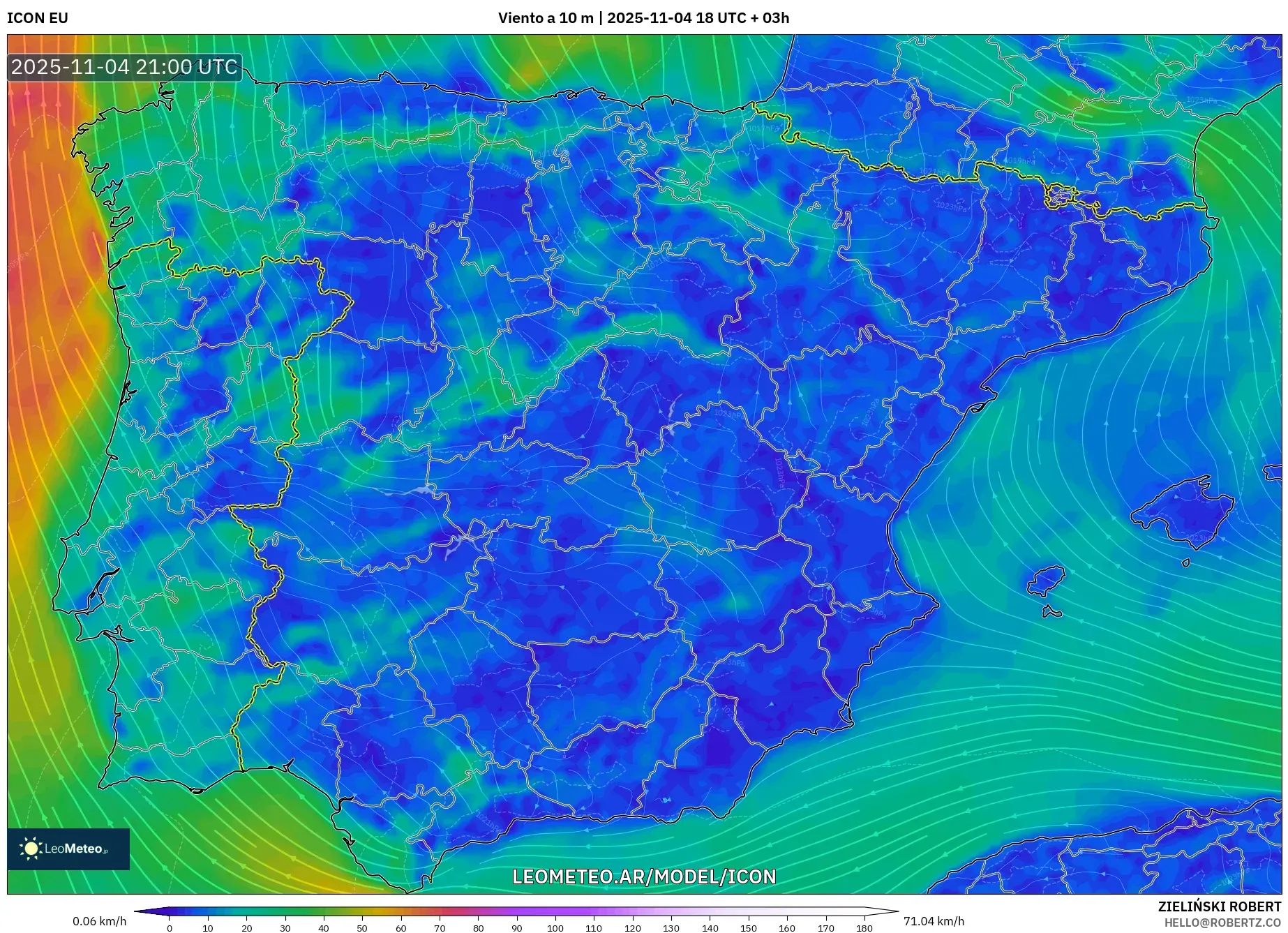 ICON model - España, Viento a 10 m