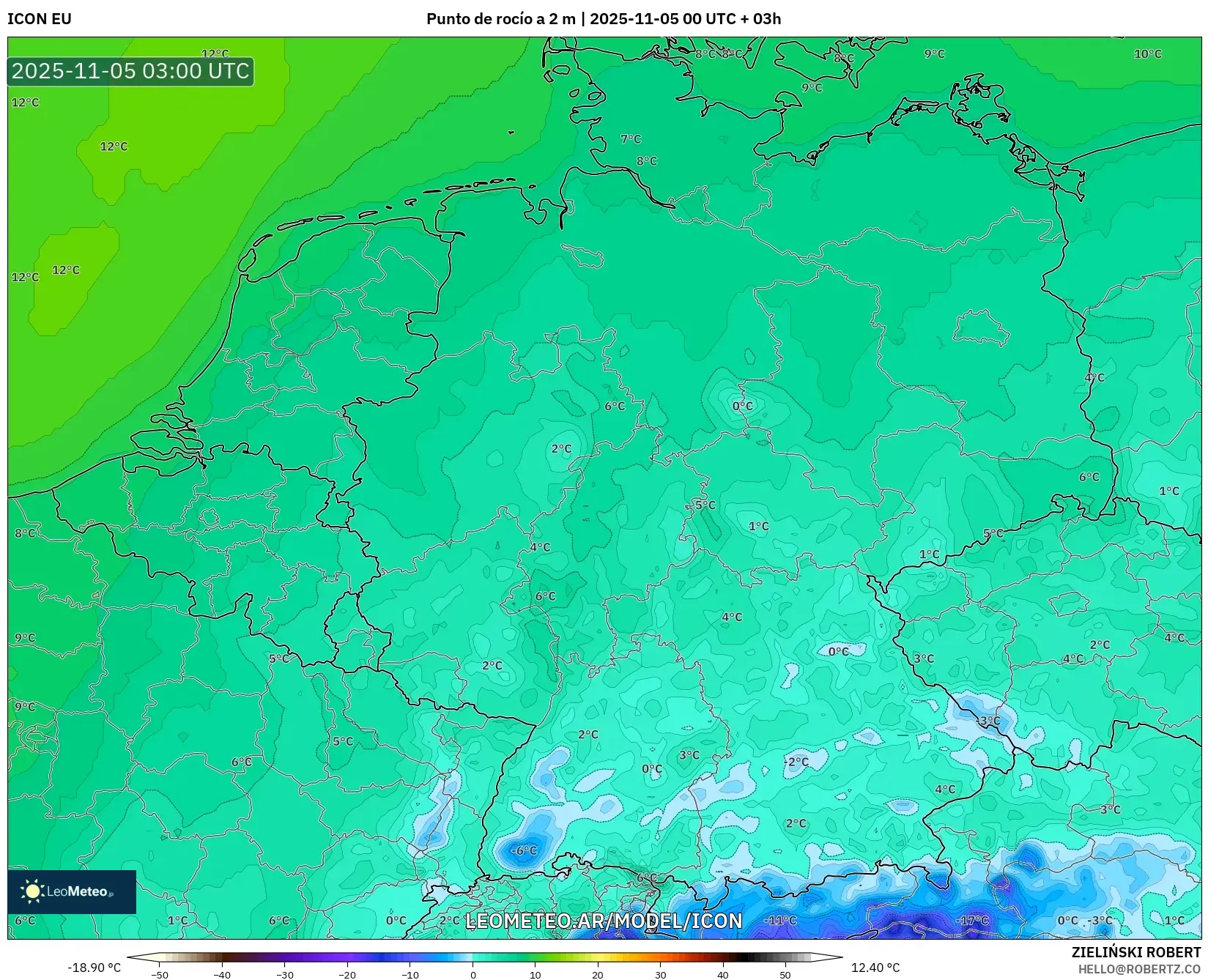 ICON model - Alemania, Punto de rocío a 2 m