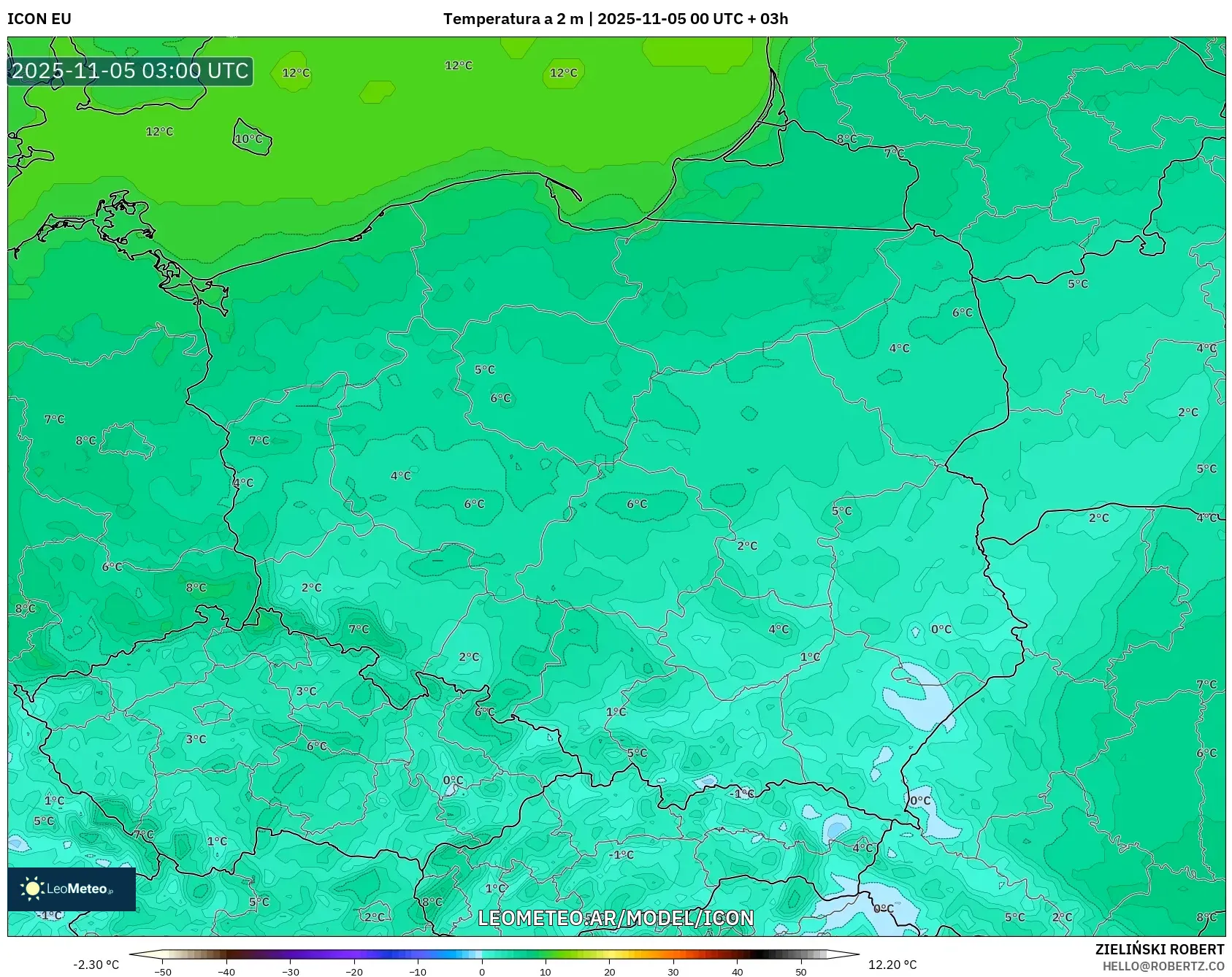 ICON model - Polonia, Temperatura a 2 m