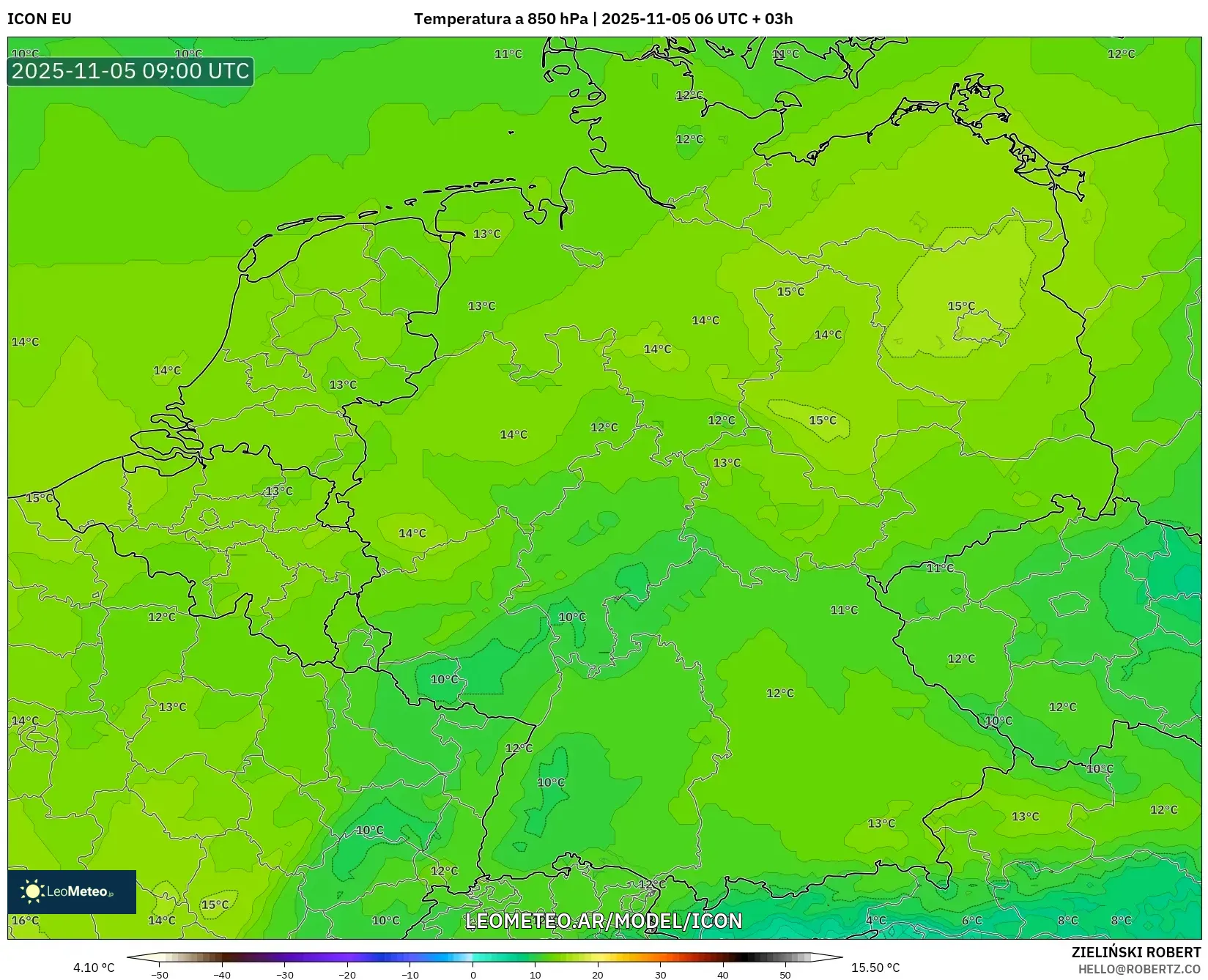 ICON model - Alemania, Temperatura a 850 hPa