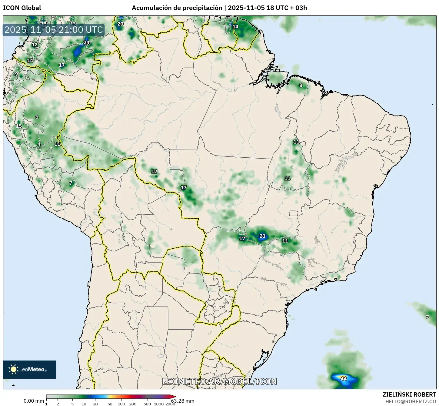 ICON model - Brasil, Acumulación de precipitación