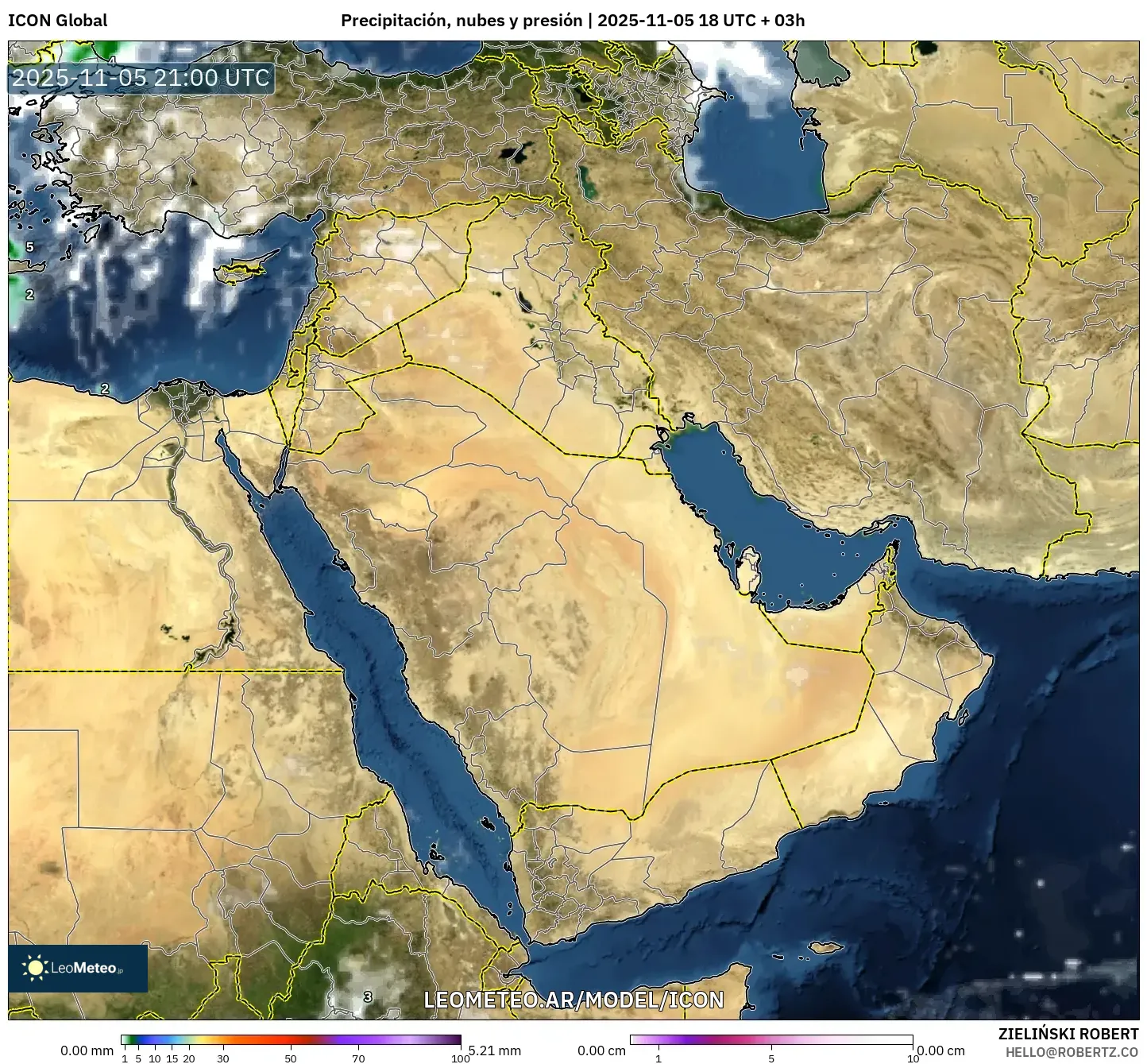ICON model - Oriente Medio, Precipitación, nubes y presión