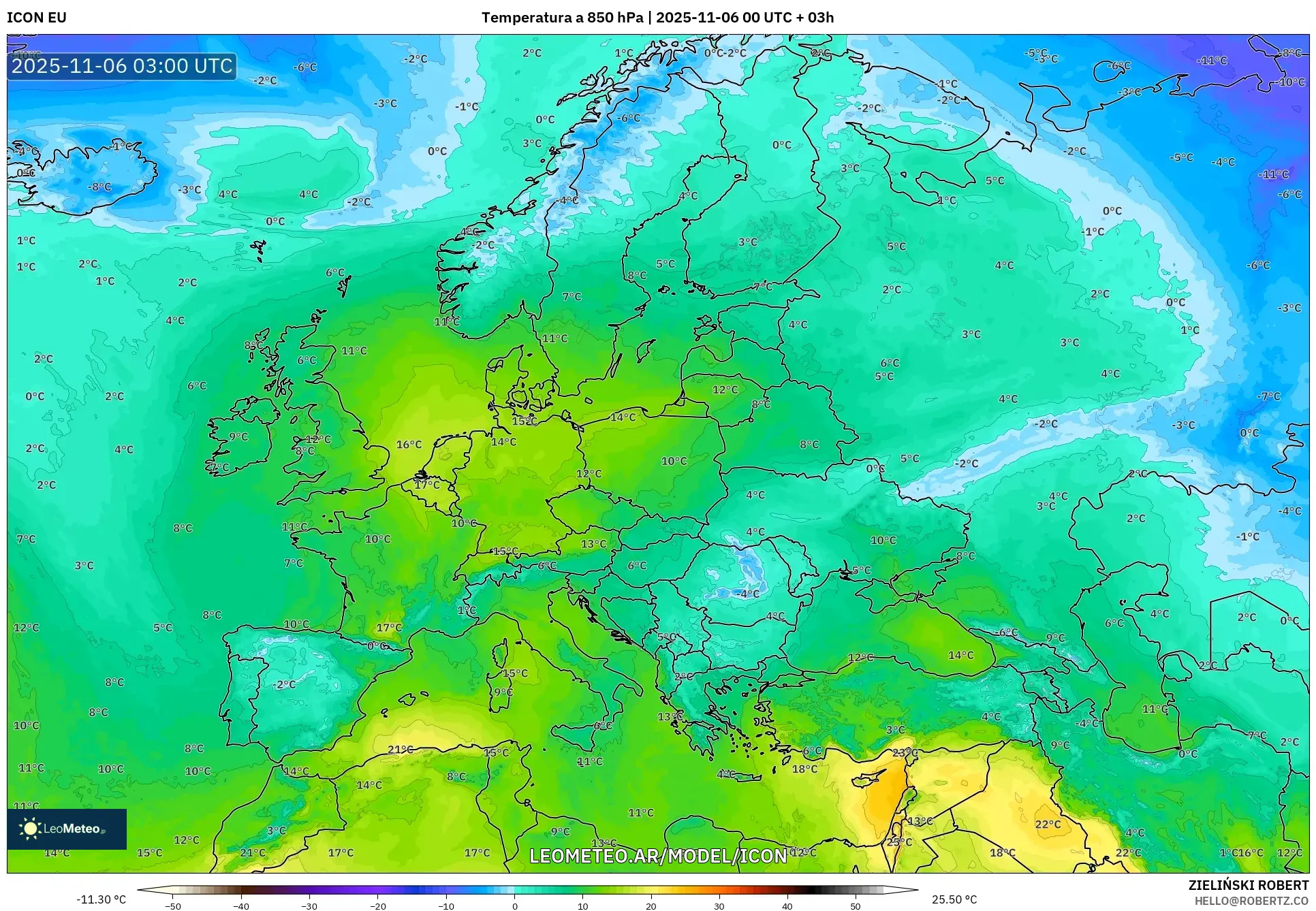 ICON model - Europa, Temperatura a 850 hPa