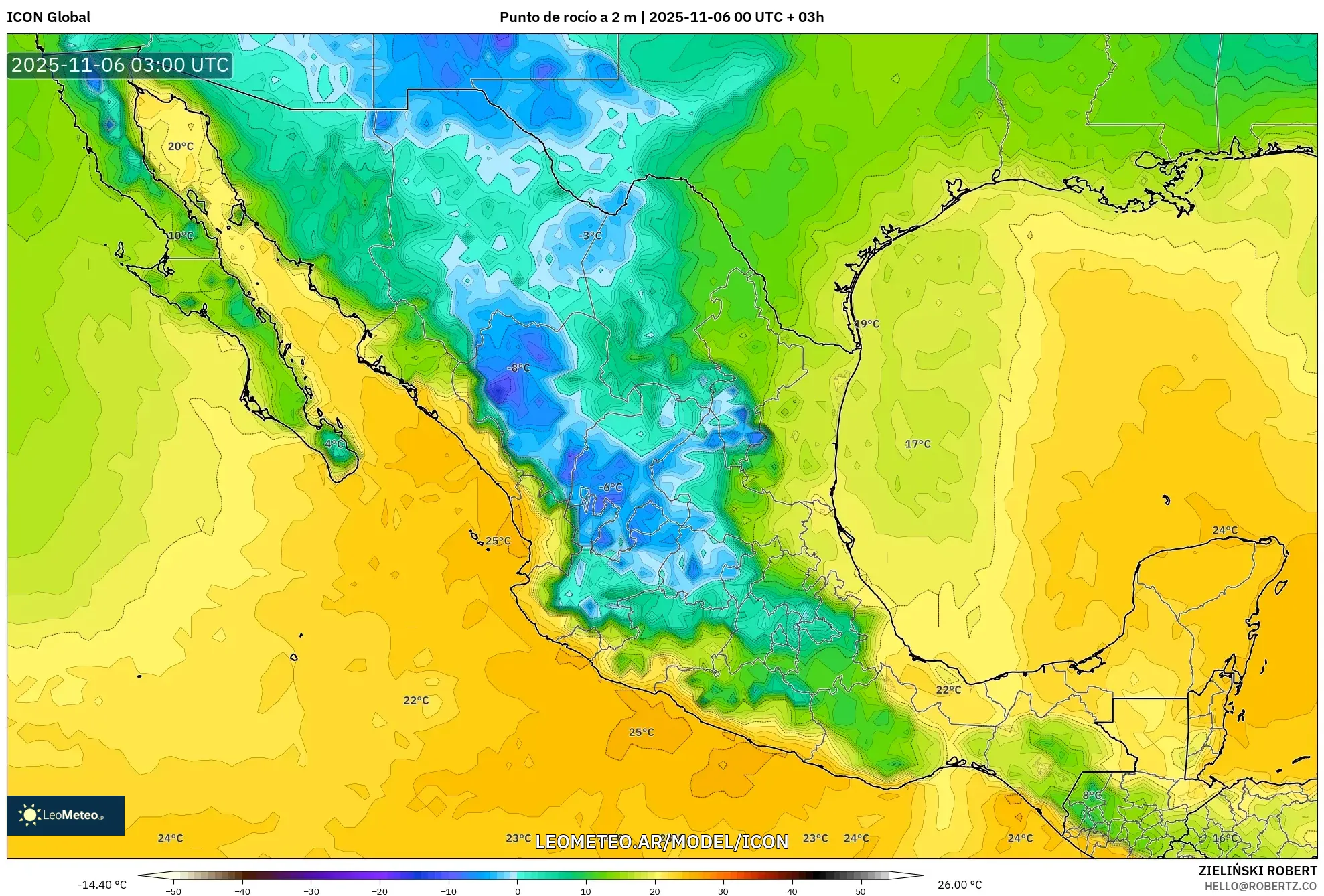 ICON model - México, Punto de rocío a 2 m