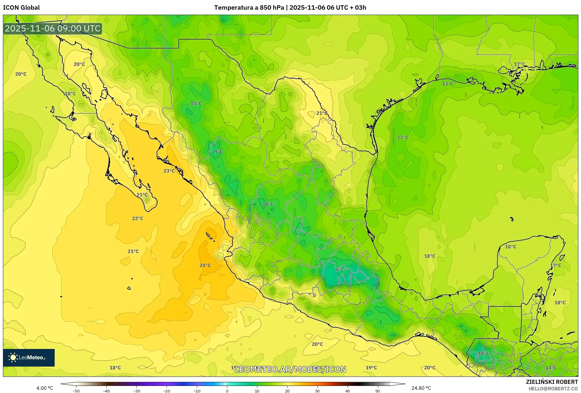 ICON model - México, Temperatura a 850 hPa