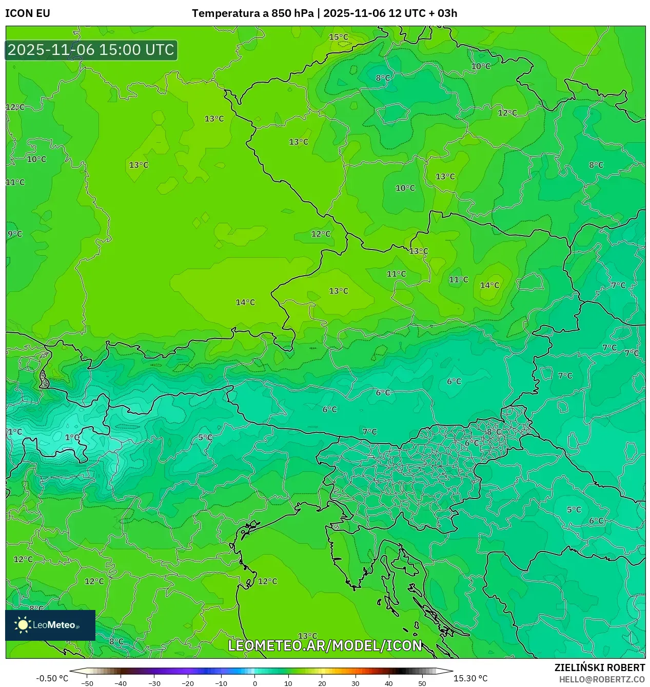 ICON model - Austria, Temperatura a 850 hPa