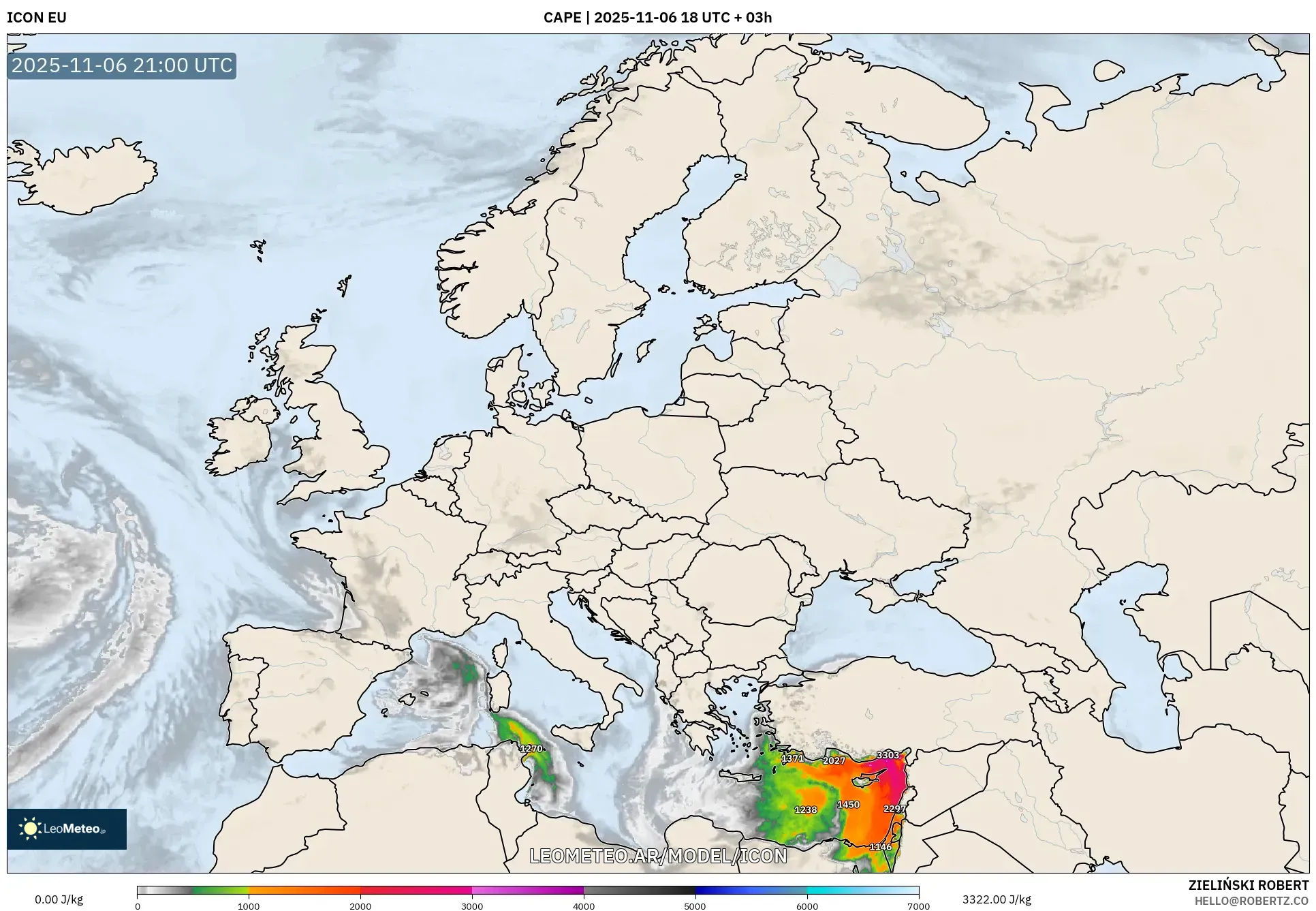 ICON model - Europa, CAPE