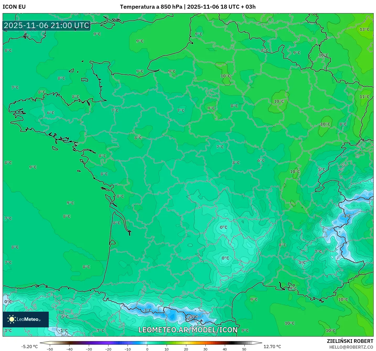 ICON model - Francia, Temperatura a 850 hPa