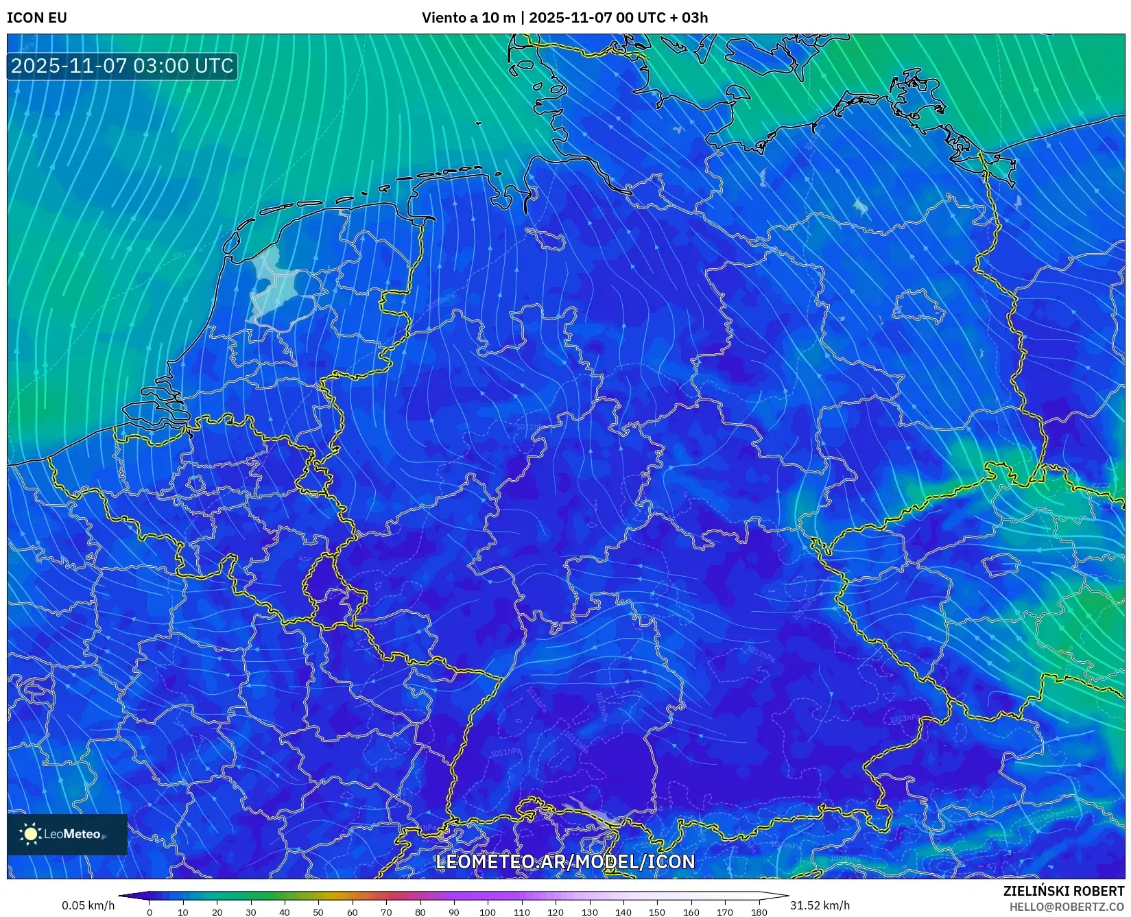 ICON model - Alemania, Viento a 10 m