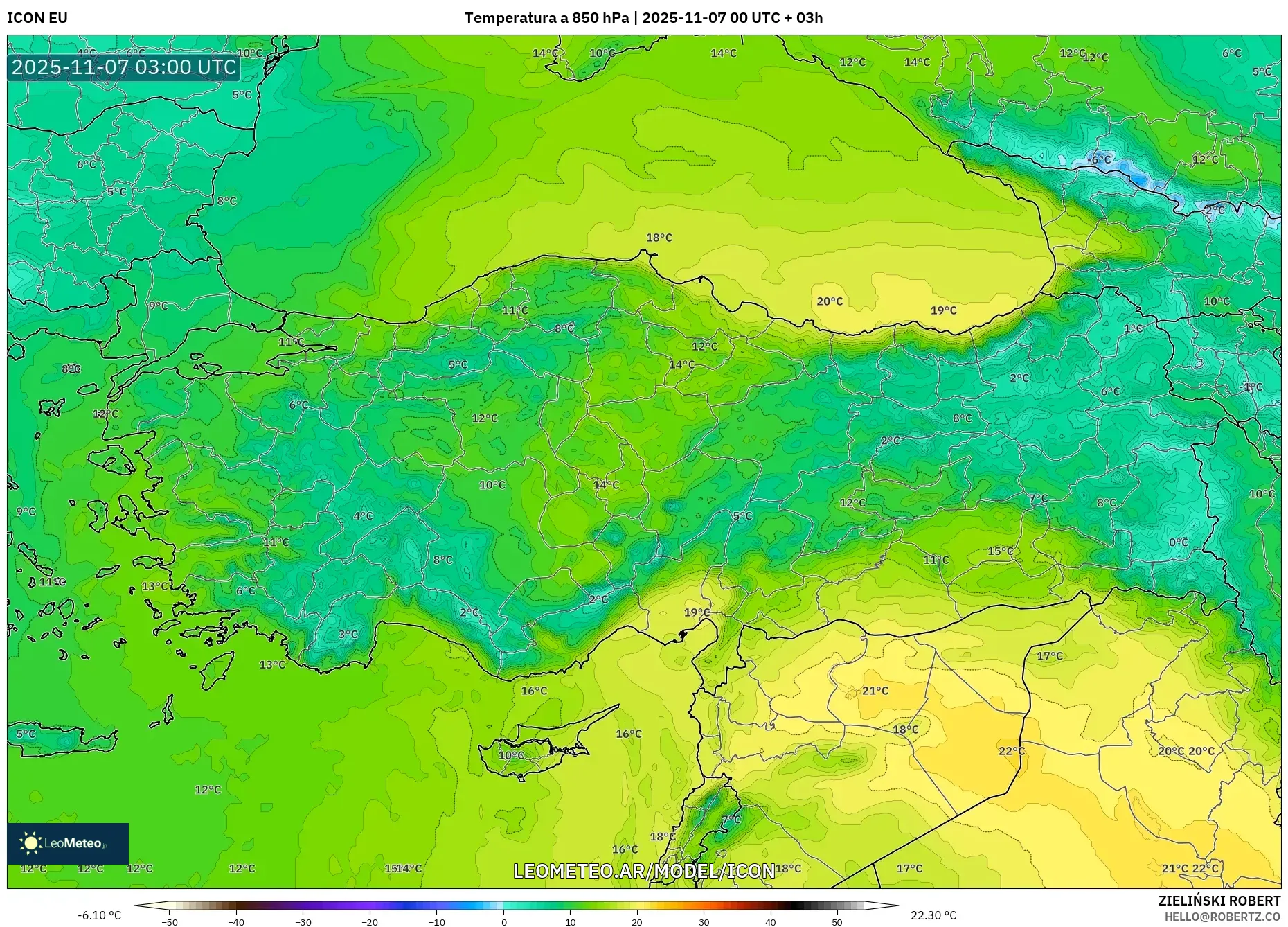 ICON model - Turquía, Temperatura a 850 hPa