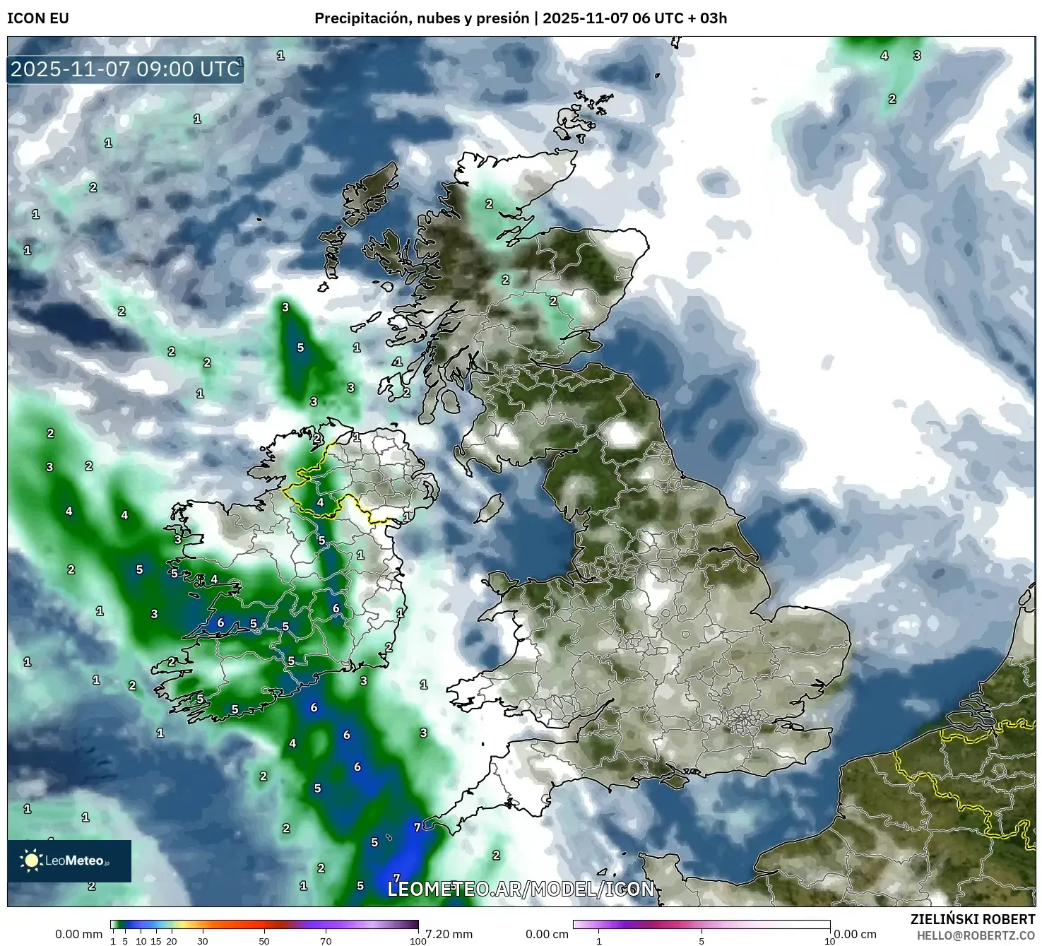 ICON model - Reino Unido, Precipitación, nubes y presión