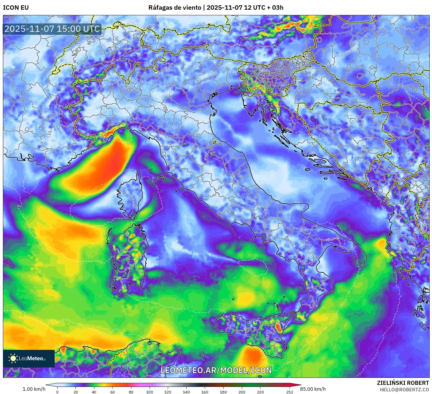 ICON model - Italia, Ráfagas de viento