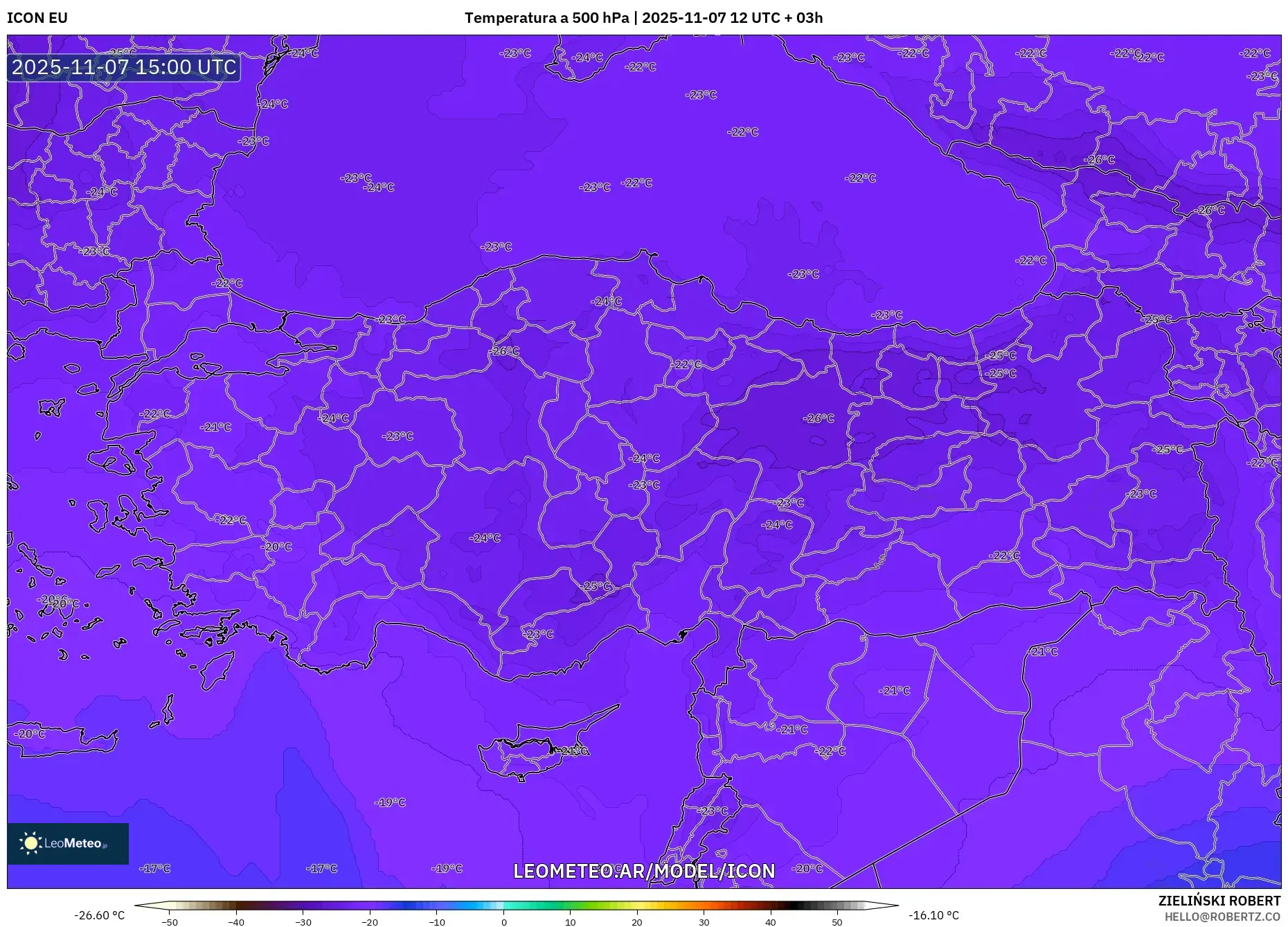 ICON model - Turquía, Temperatura a 500 hPa
