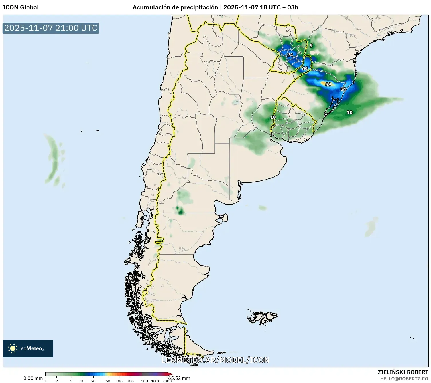 ICON model - Argentina, Acumulación de precipitación