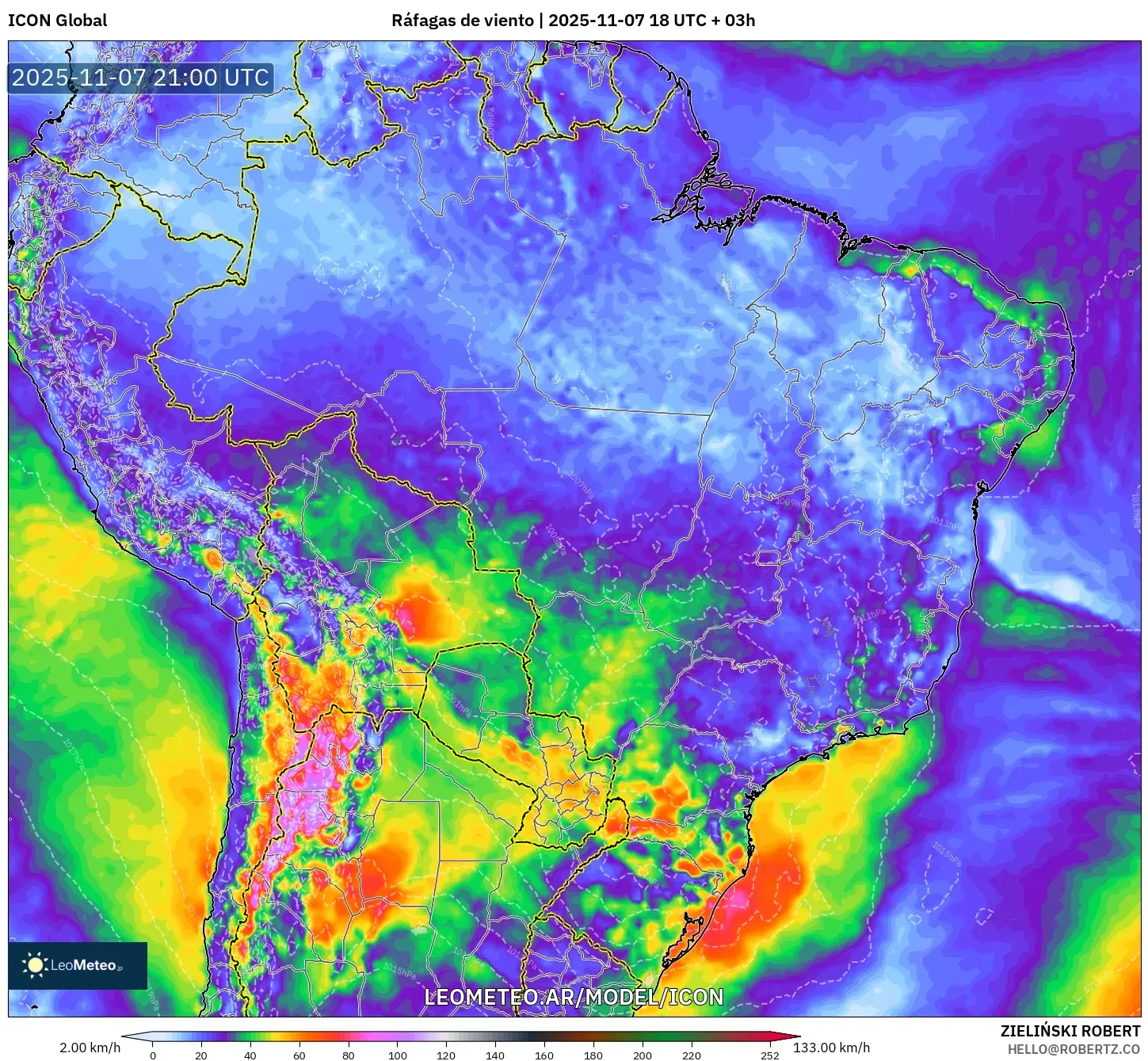 ICON model - Brasil, Ráfagas de viento