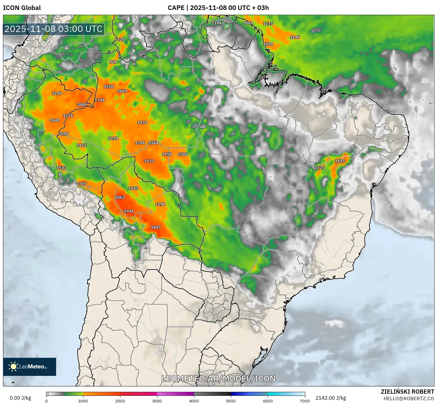 ICON model - Brasil, CAPE