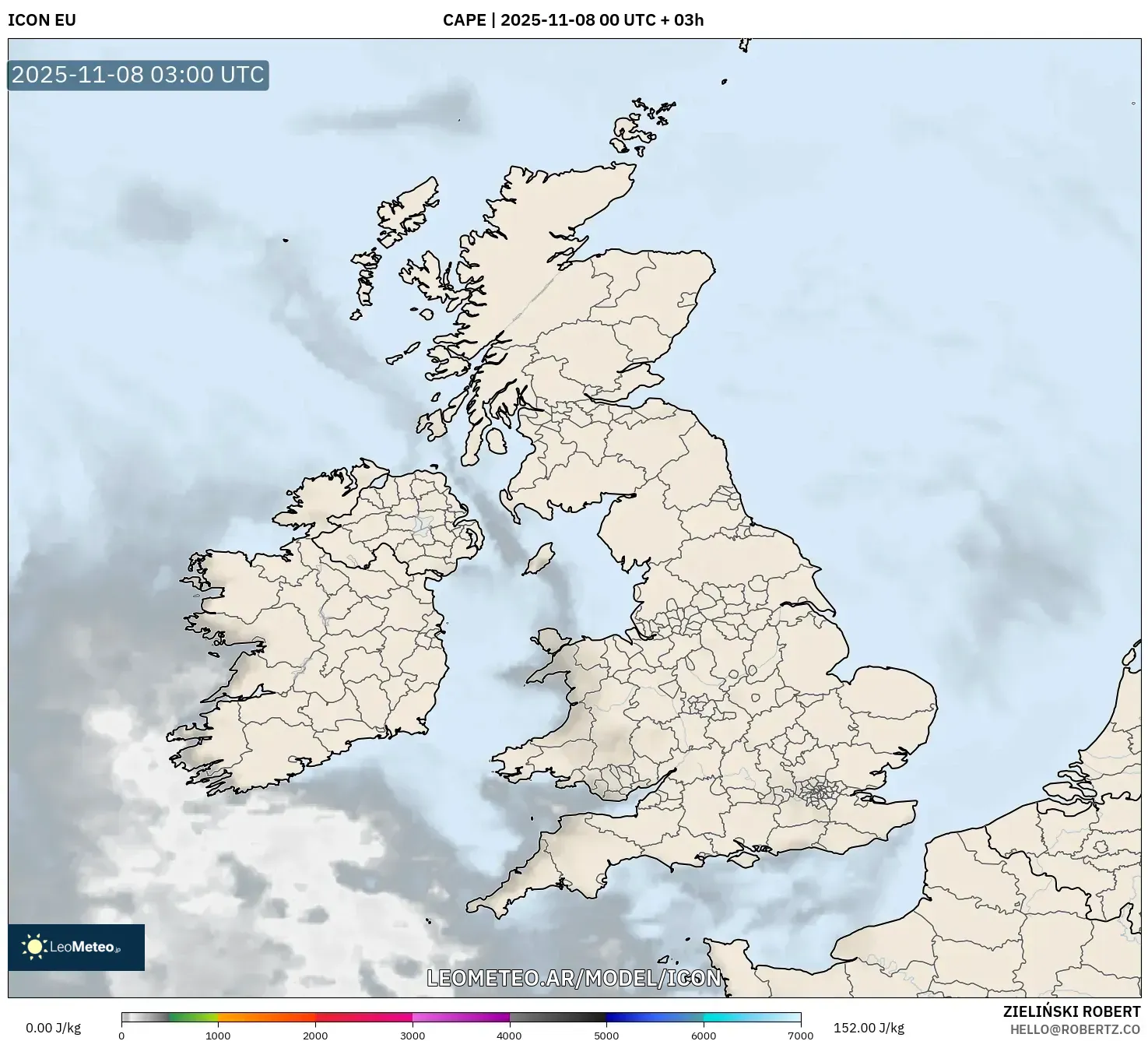 ICON model - Reino Unido, CAPE