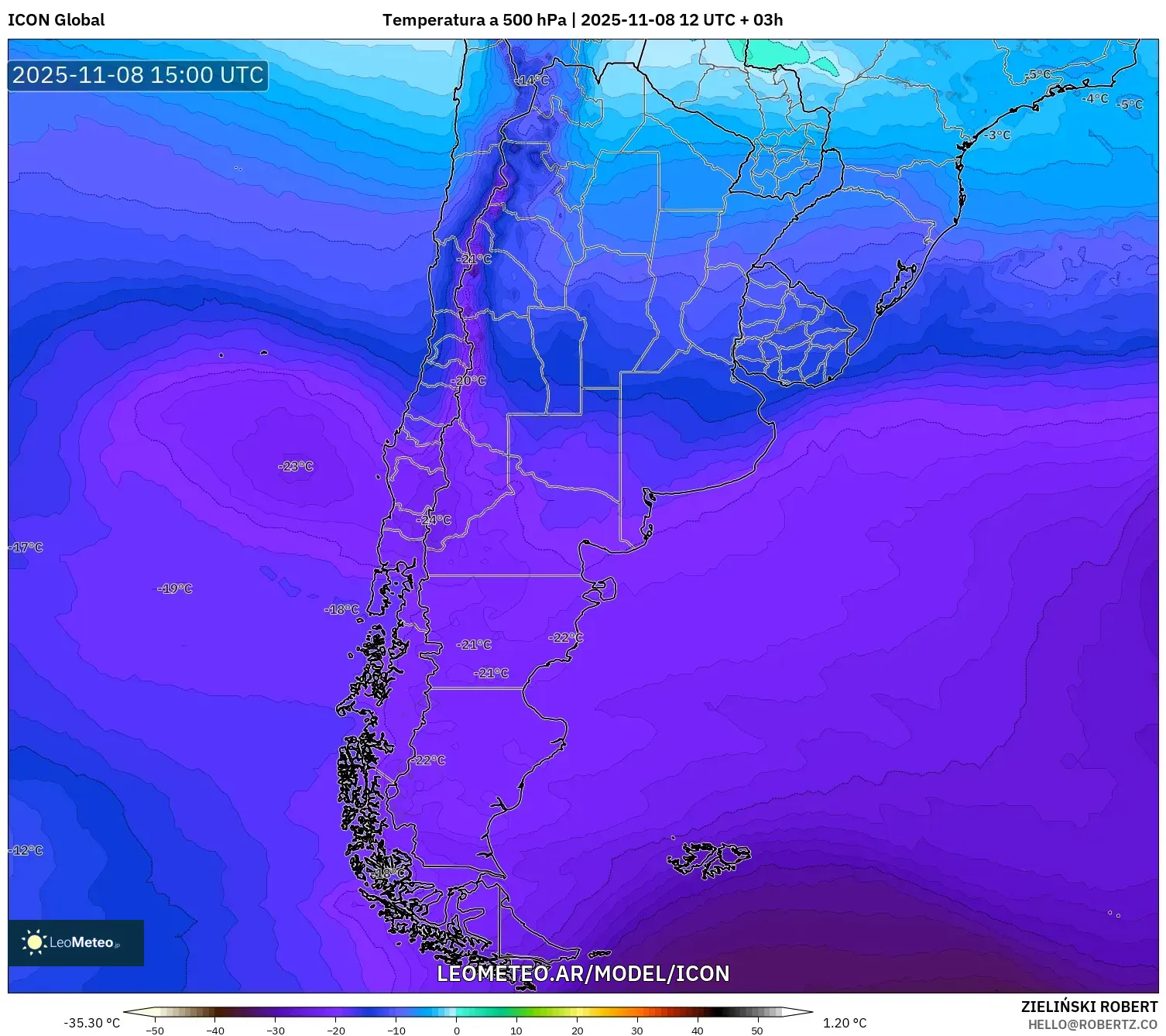 ICON model - Argentina, Temperatura a 500 hPa