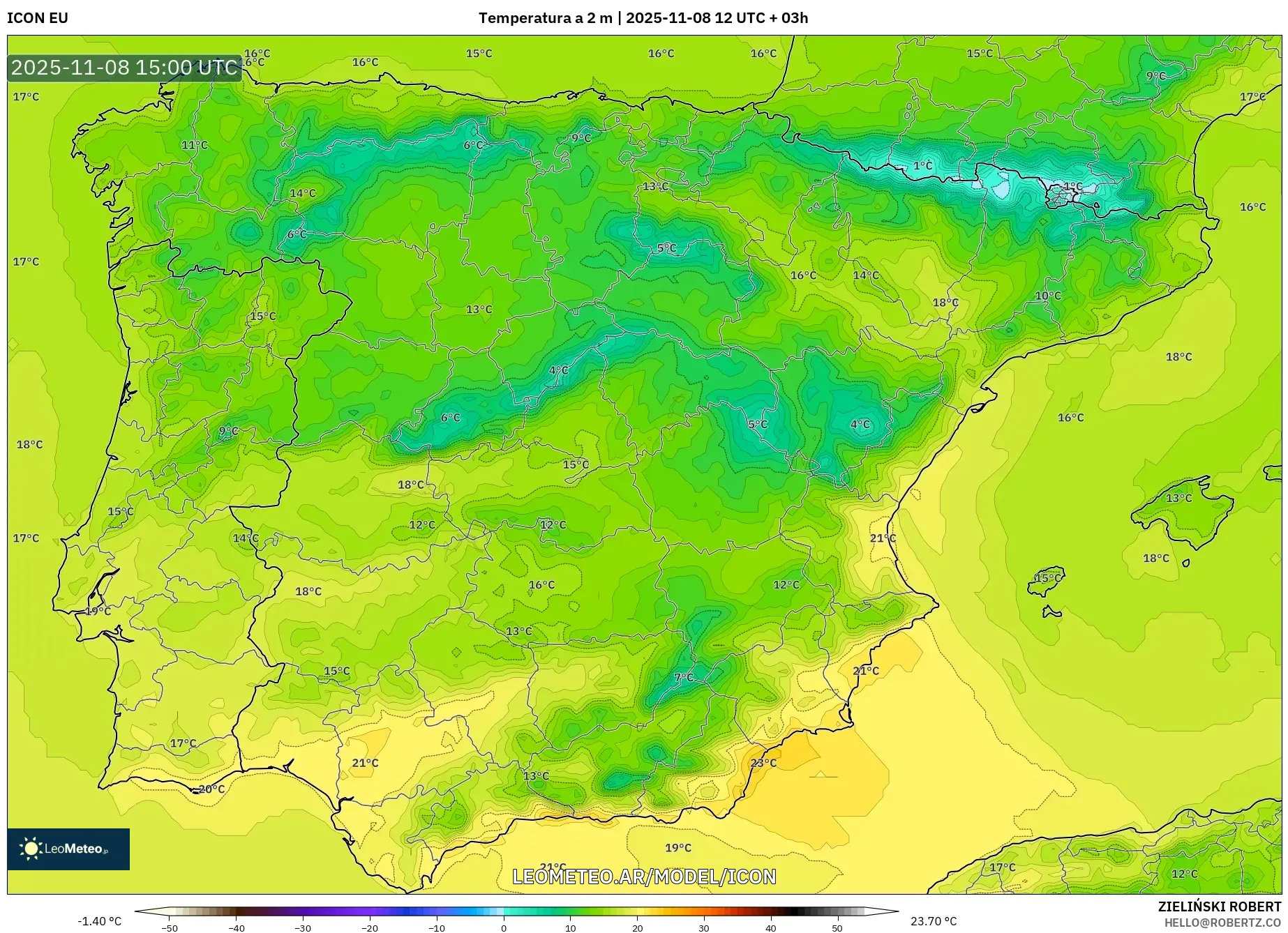 ICON model - España, Temperatura a 2 m