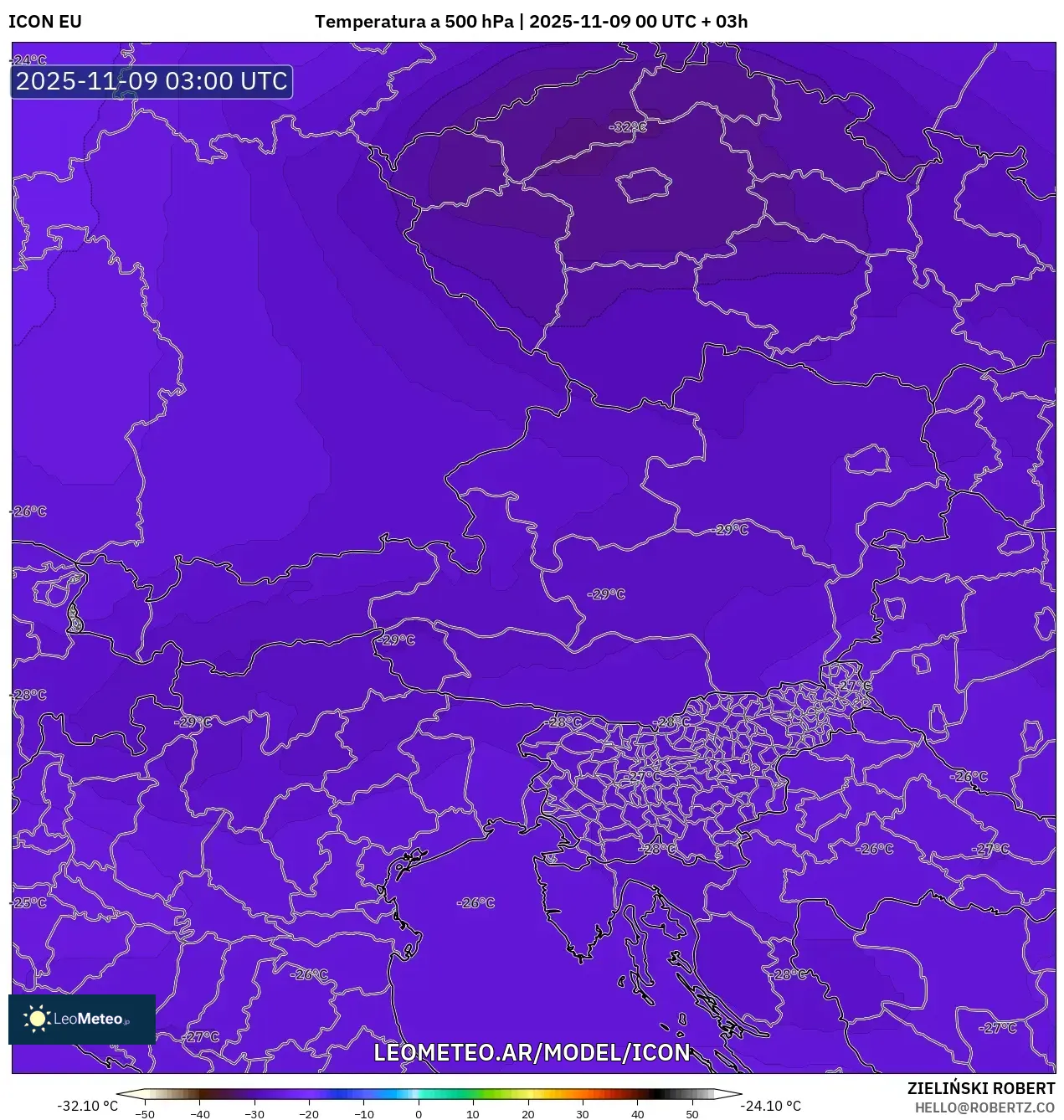 ICON model - Austria, Temperatura a 500 hPa