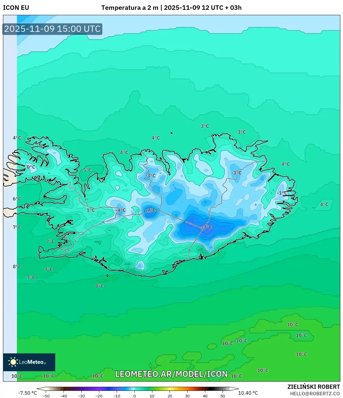 ICON model - Islandia, Temperatura a 2 m