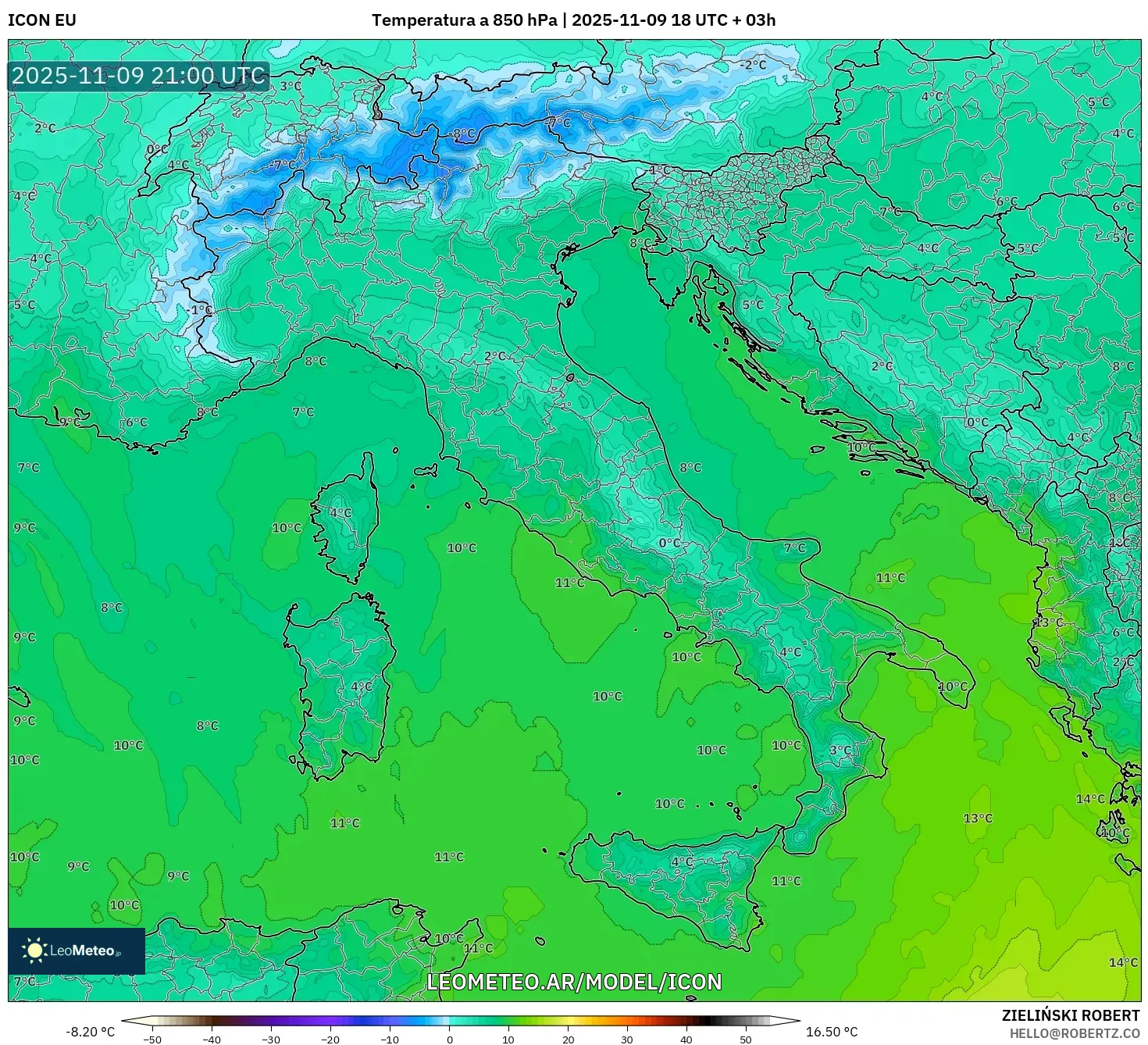 ICON model - Italia, Temperatura a 850 hPa