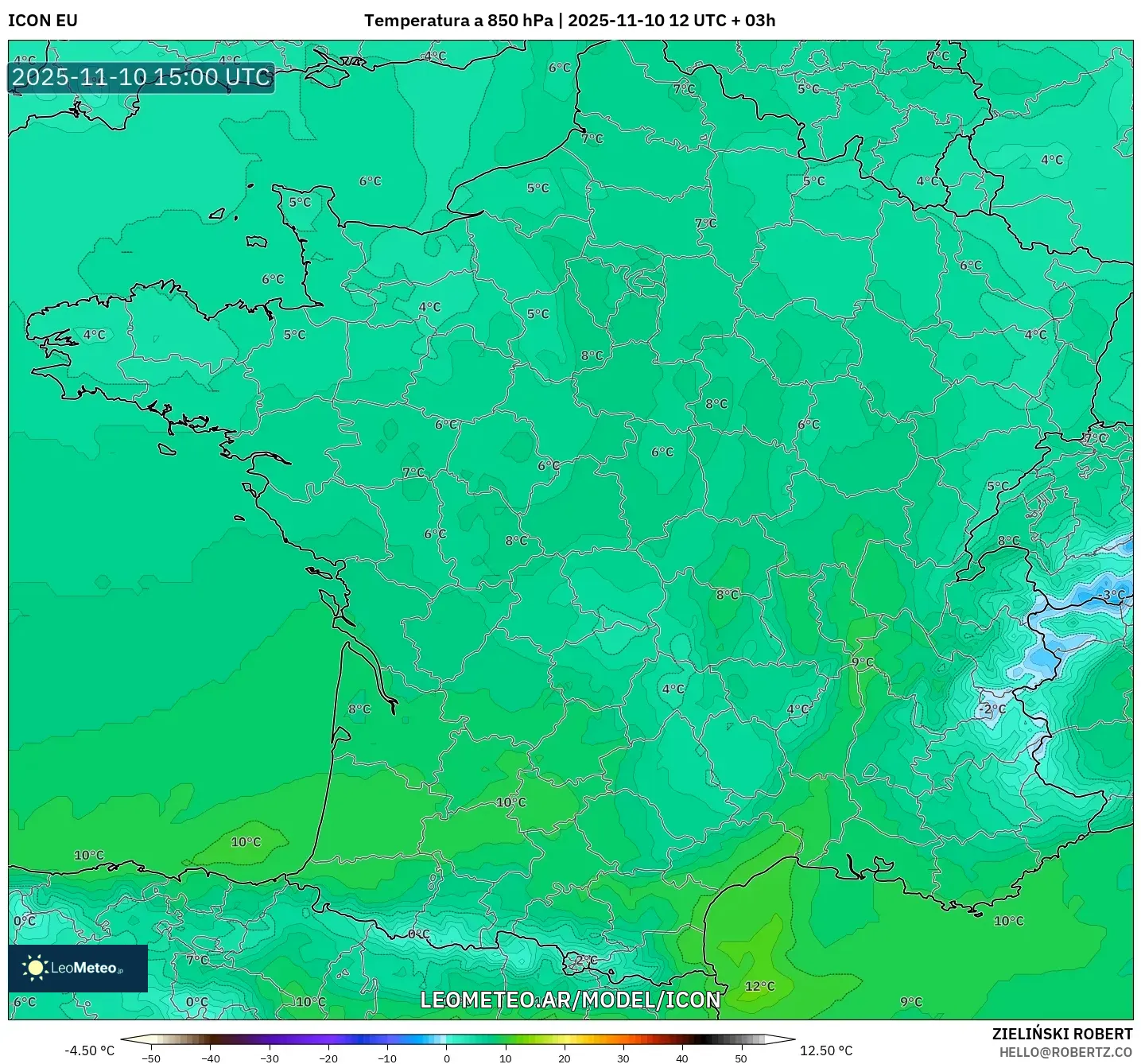ICON model - Francia, Temperatura a 850 hPa