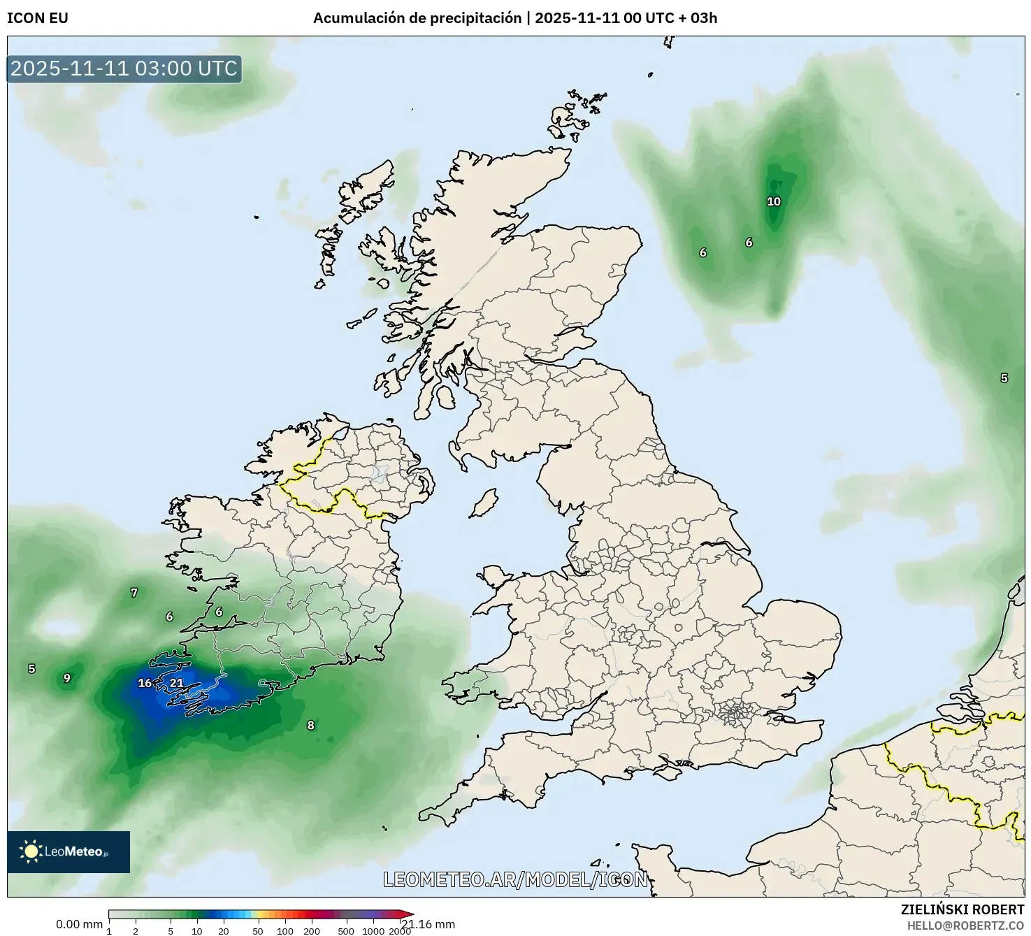 ICON model - Reino Unido, Acumulación de precipitación