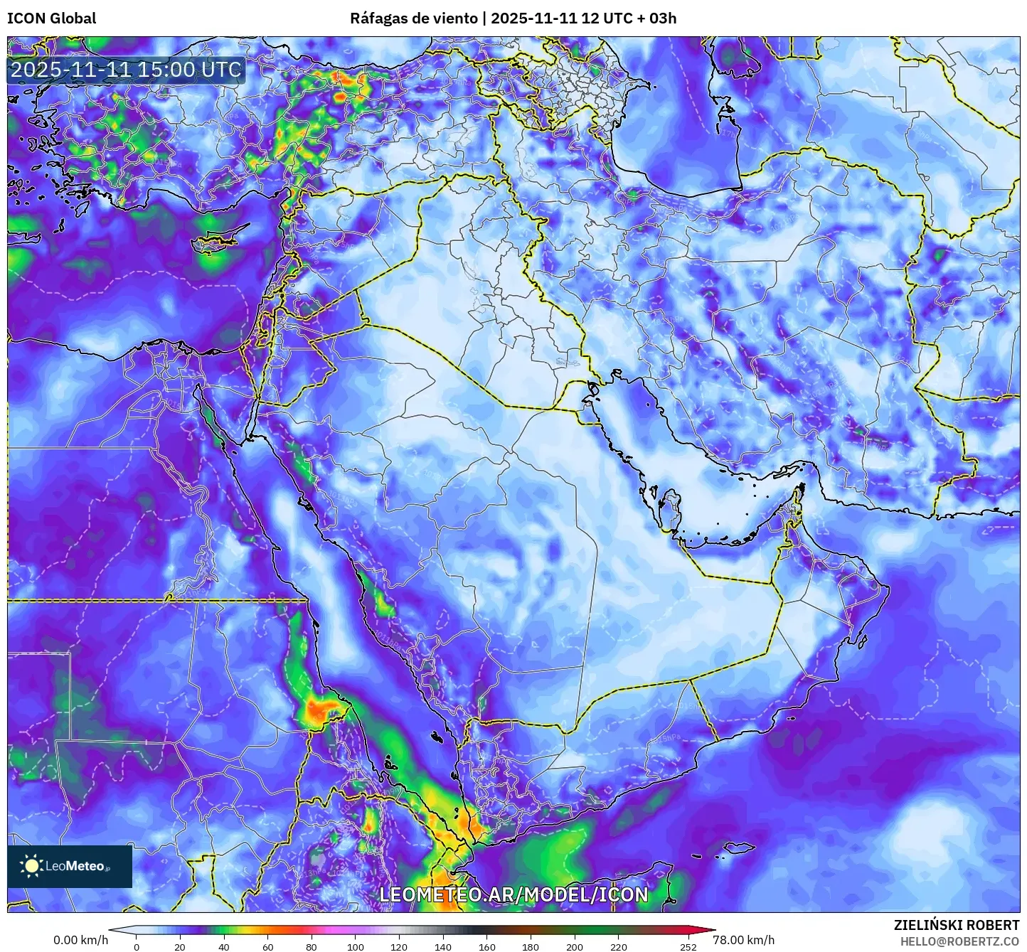 ICON model - Oriente Medio, Ráfagas de viento