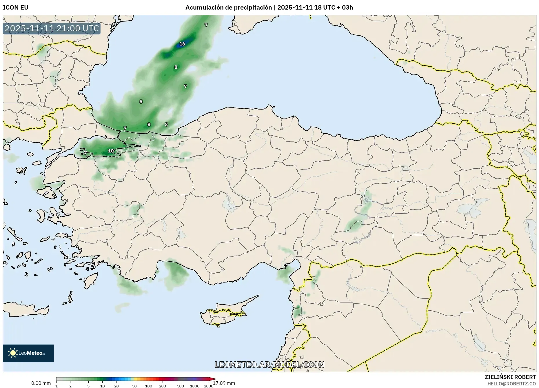 ICON model - Turquía, Acumulación de precipitación