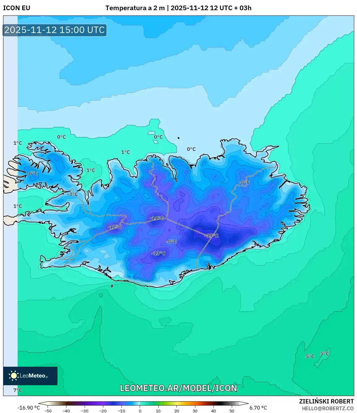 ICON model - Islandia, Temperatura a 2 m