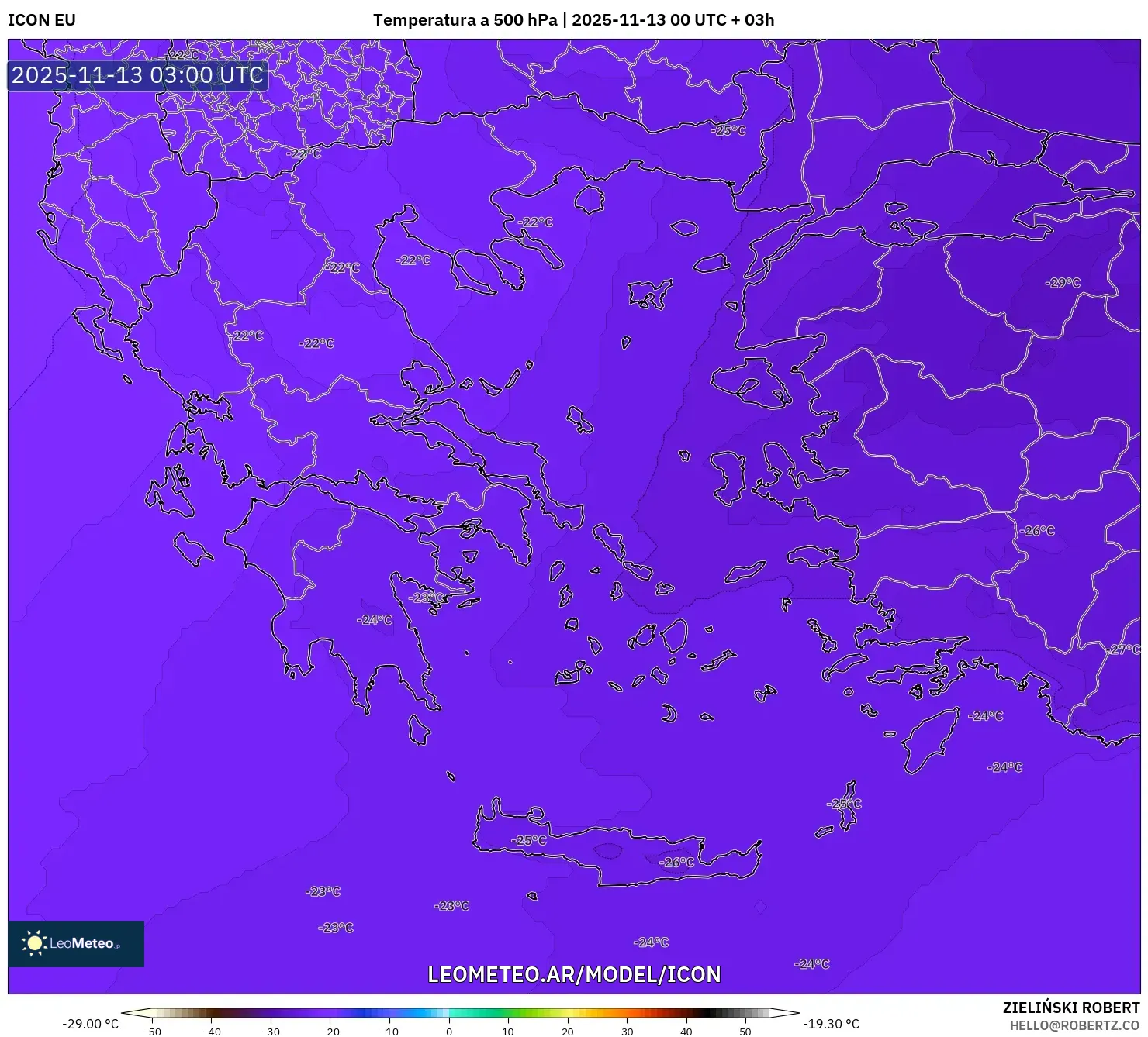 ICON model - Grecia, Temperatura a 500 hPa