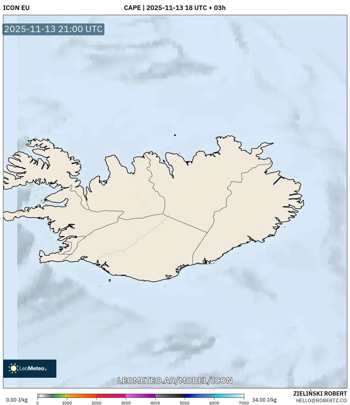 ICON model - Islandia, CAPE