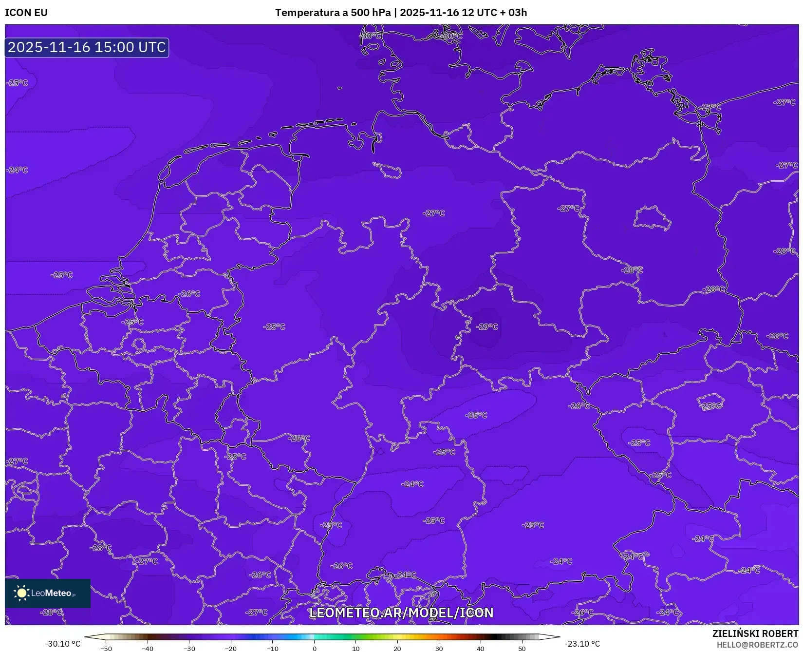 ICON model - Alemania, Temperatura a 500 hPa