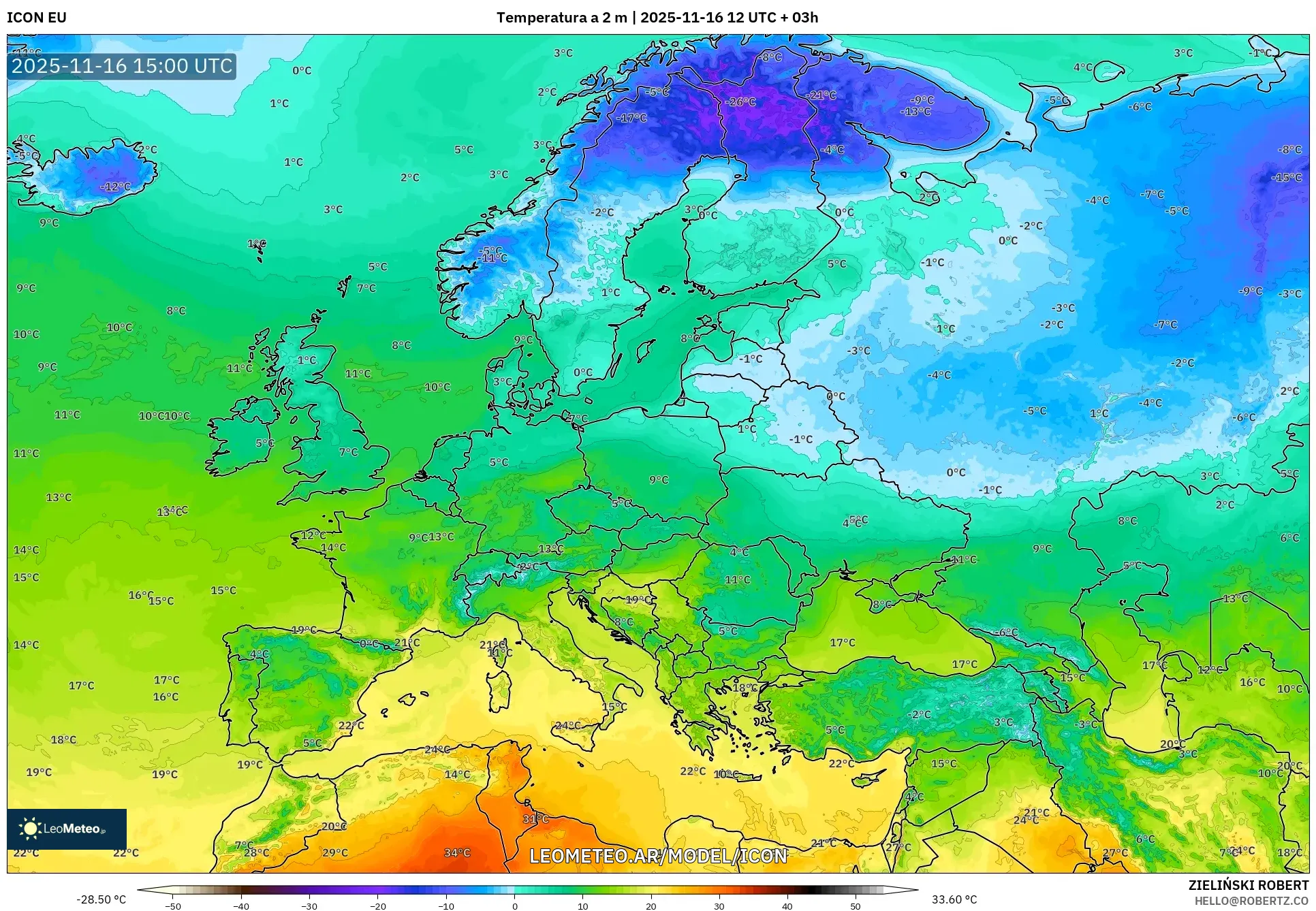 ICON model - Europa, Temperatura a 2 m