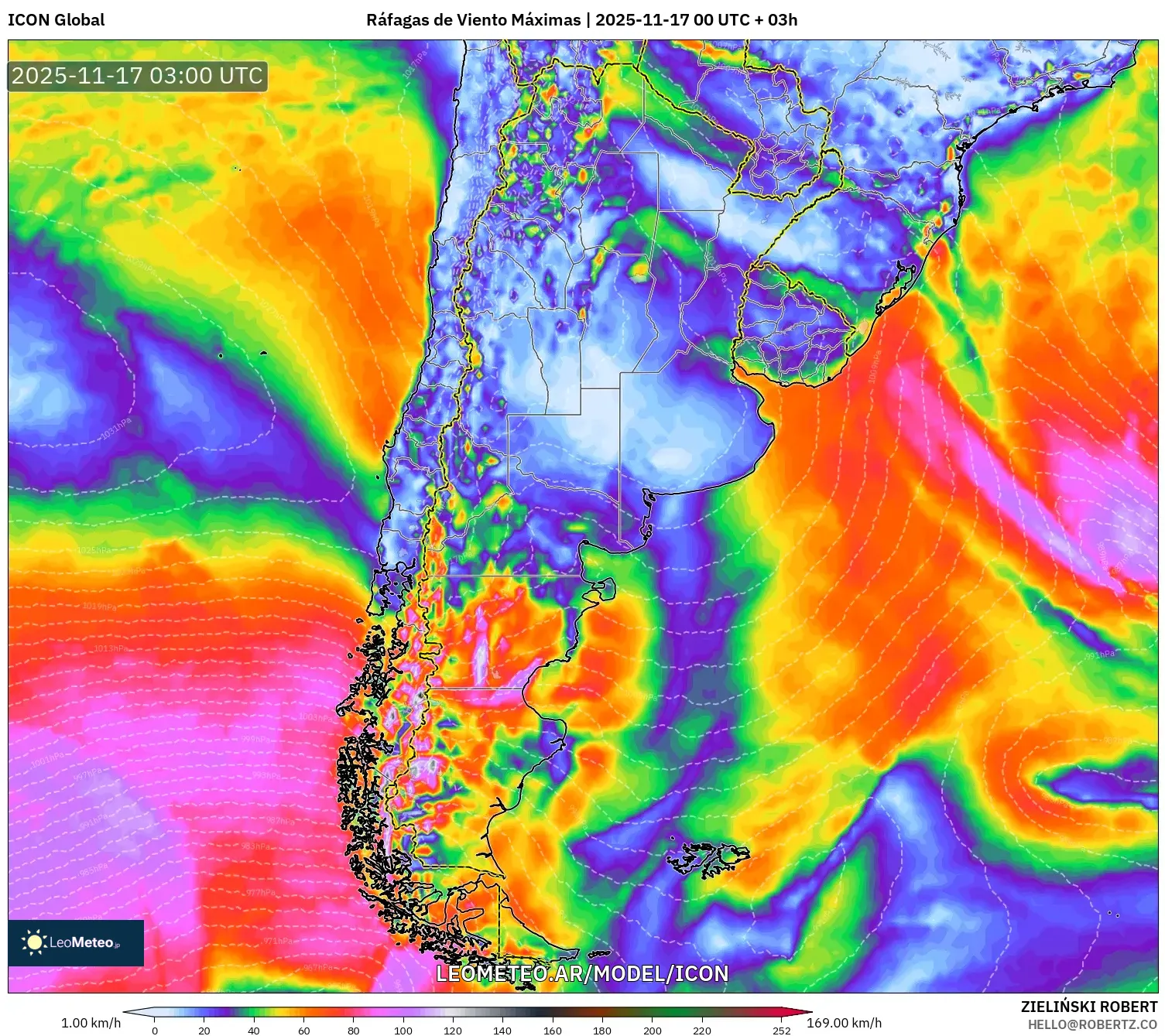ICON model - Argentina, Ráfagas de Viento Máximas