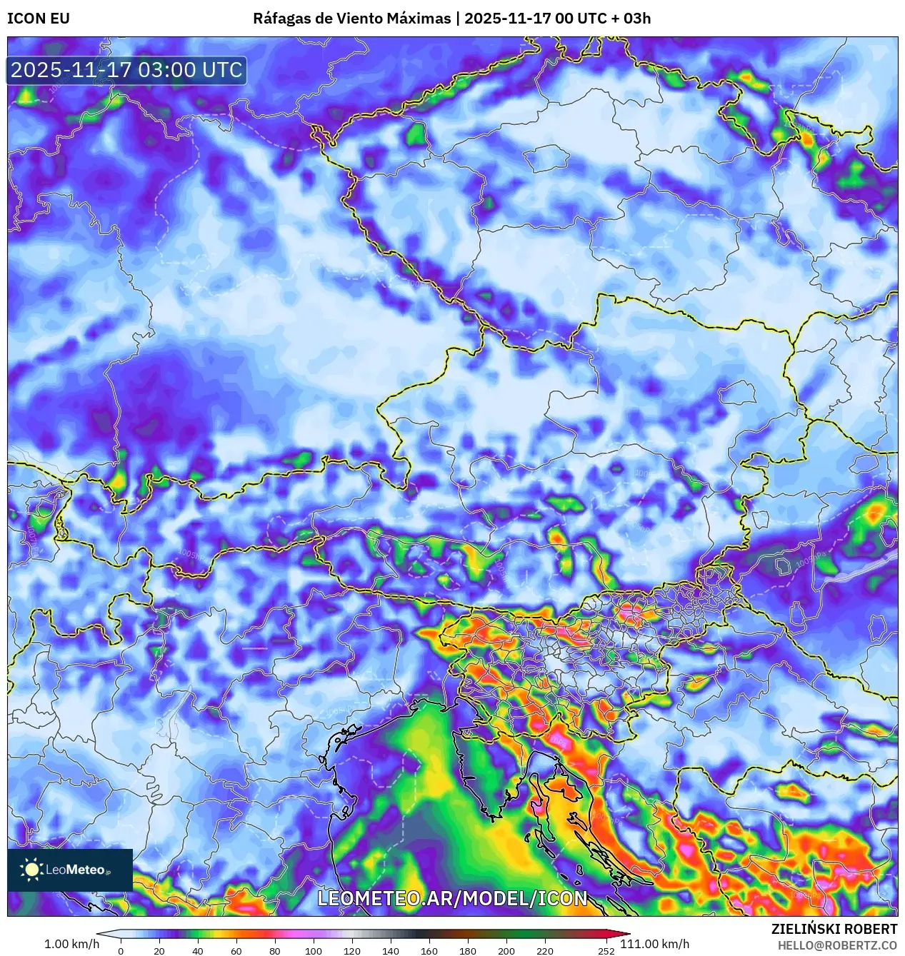 ICON model - Austria, Ráfagas de Viento Máximas